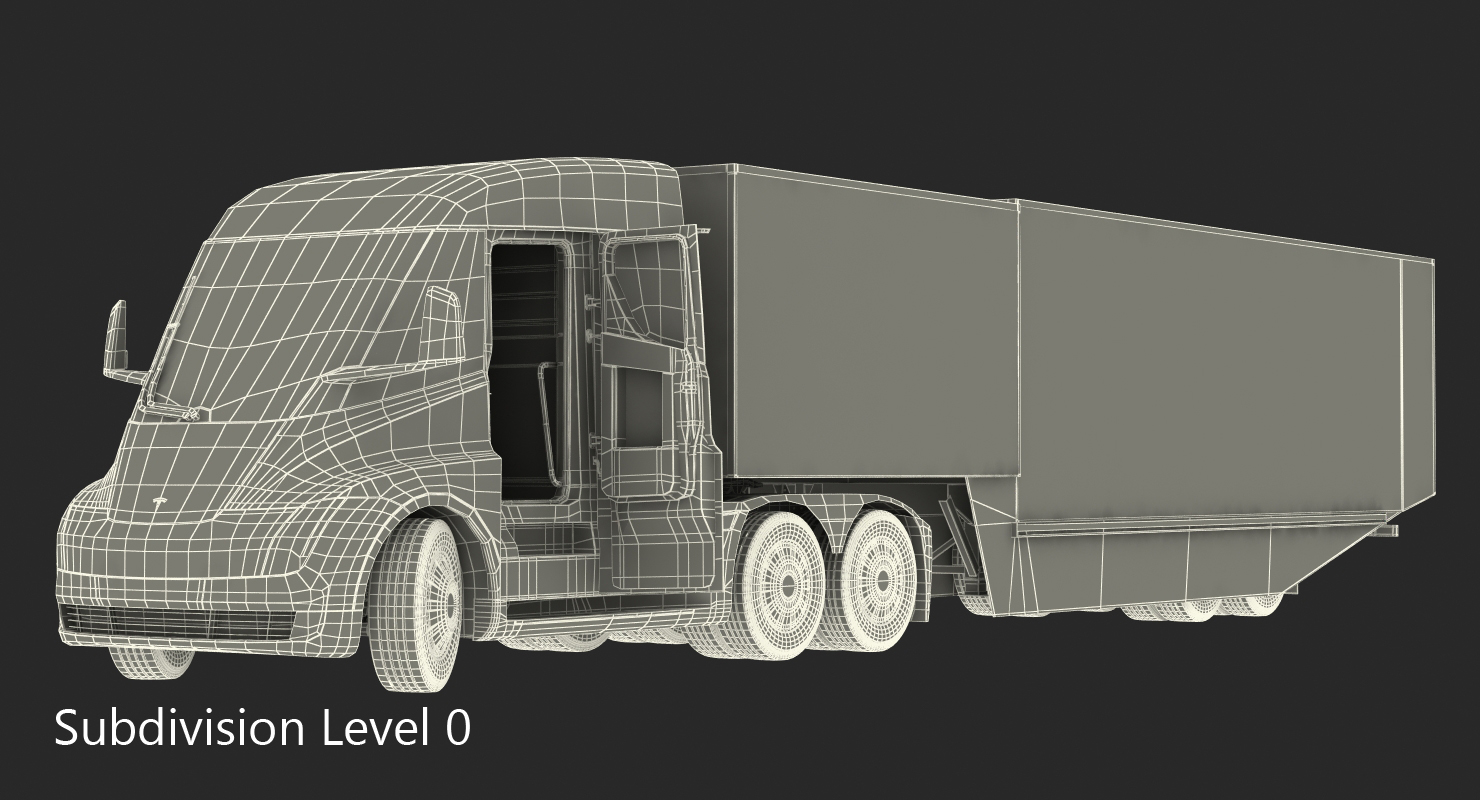 Electric Semi Truck Tesla with Trailer Simple Interior 3D model