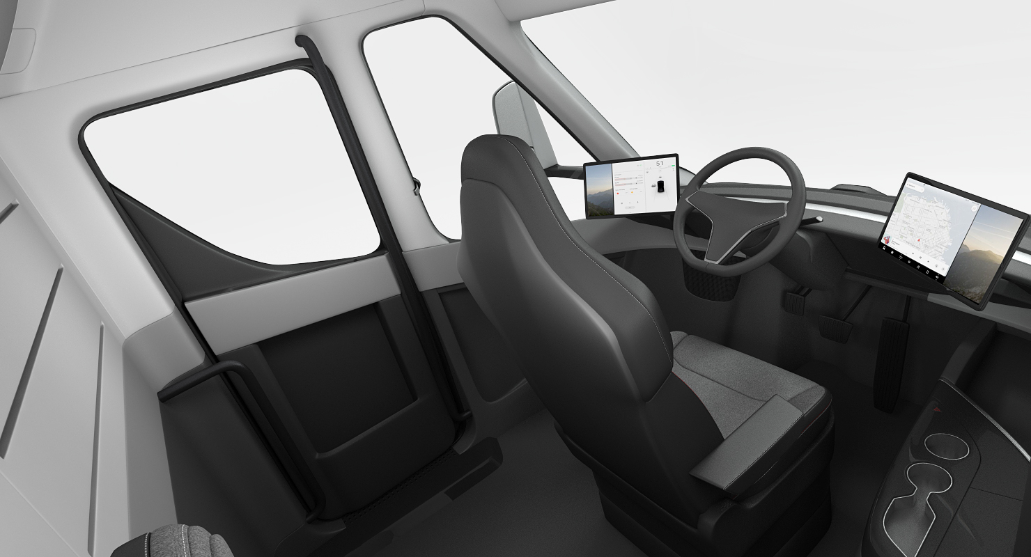 Electric Semi Truck Tesla with Trailer Simple Interior 3D model