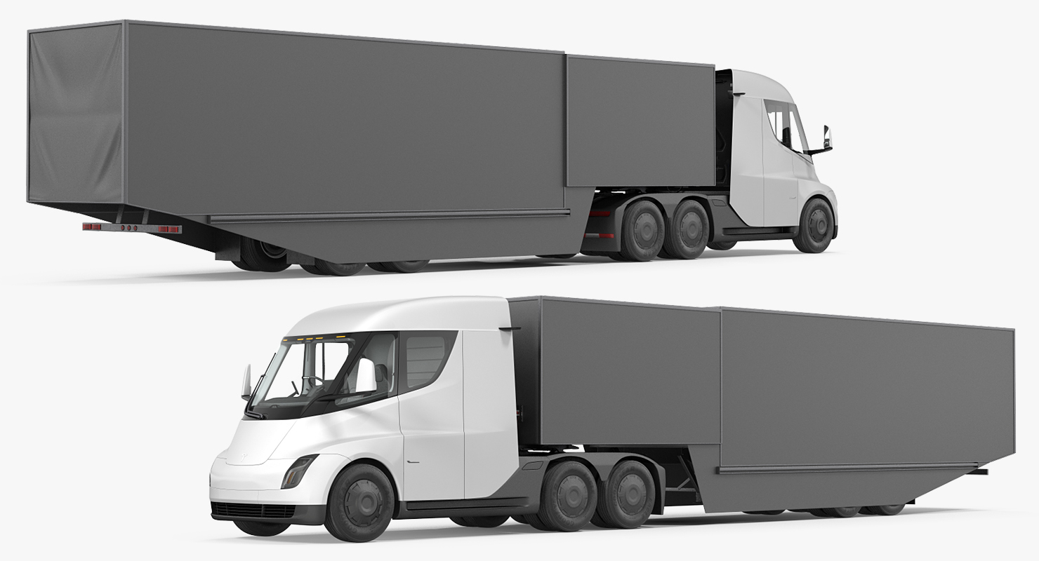 Electric Semi Truck Tesla with Trailer Simple Interior 3D model