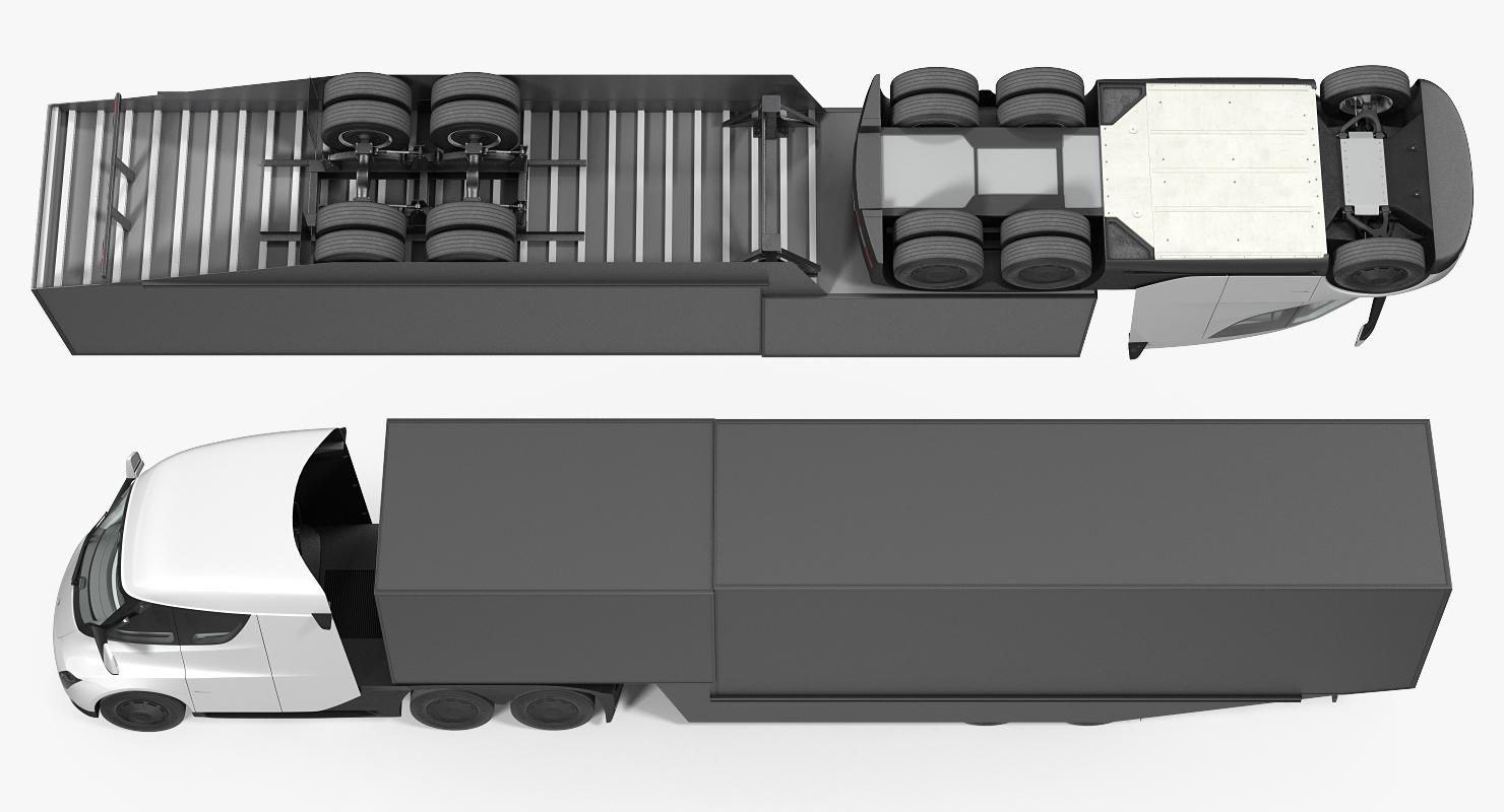 Electric Semi Truck Tesla with Trailer Simple Interior 3D model