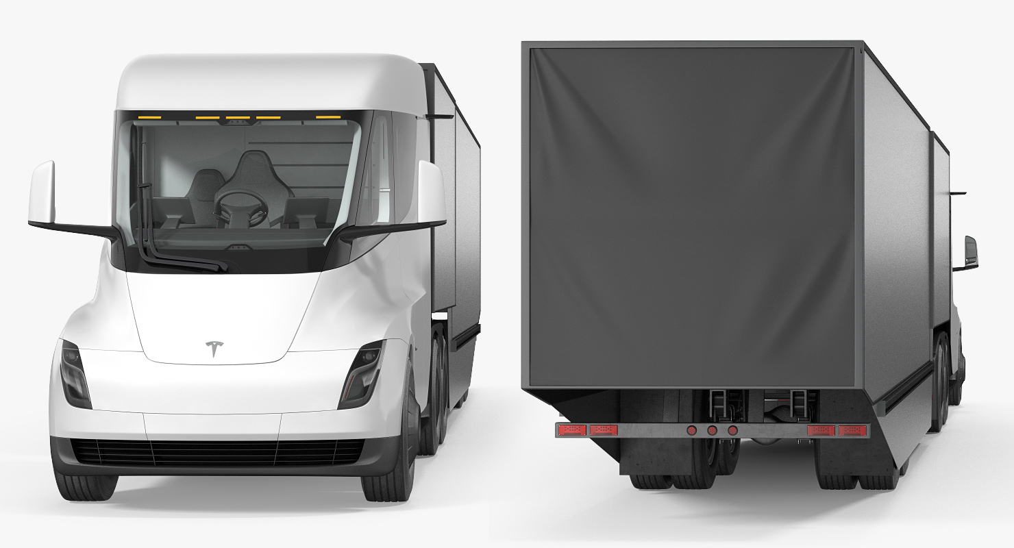 Electric Semi Truck Tesla with Trailer Simple Interior 3D model