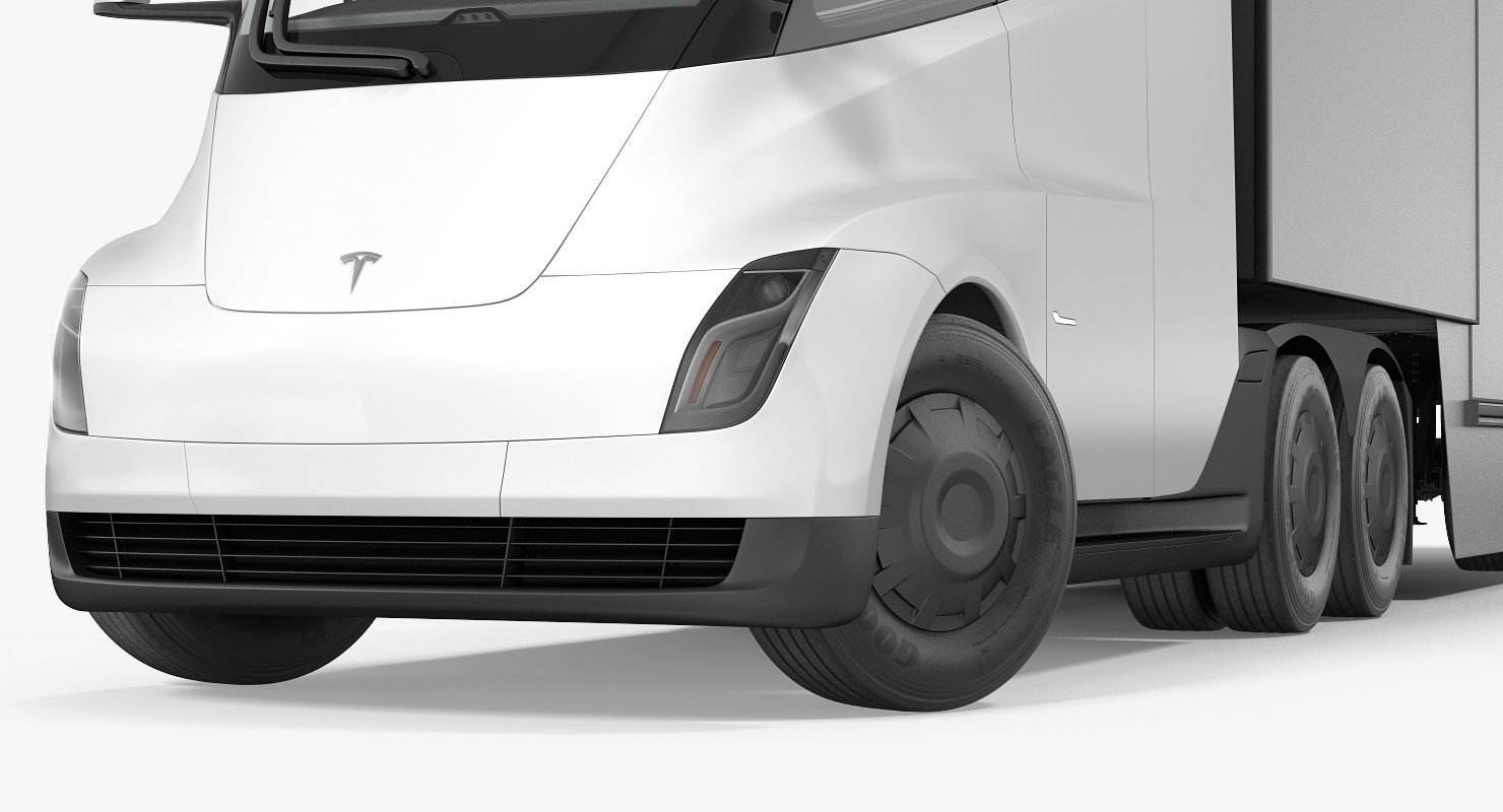 Electric Semi Truck Tesla with Trailer Simple Interior 3D model