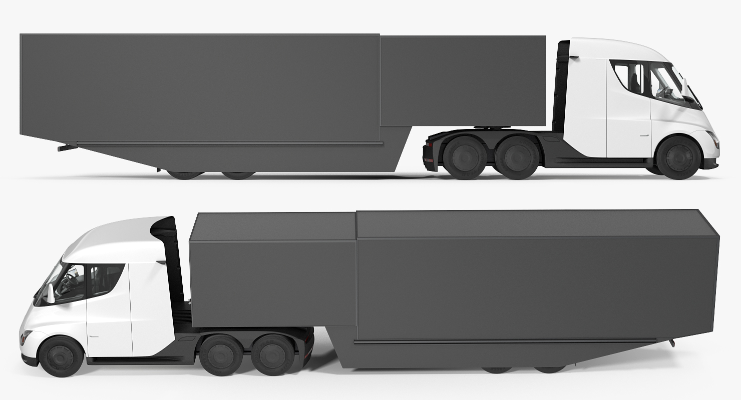 Electric Semi Truck Tesla with Trailer Simple Interior 3D model