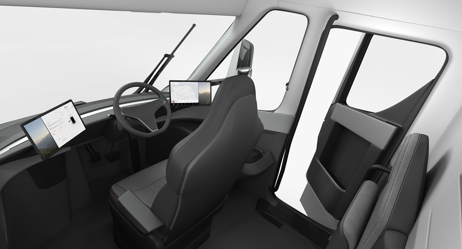 Electric Semi Truck Tesla with Trailer Simple Interior 3D model