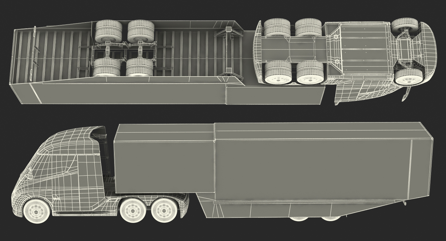 Electric Semi Truck Tesla with Trailer Simple Interior 3D model