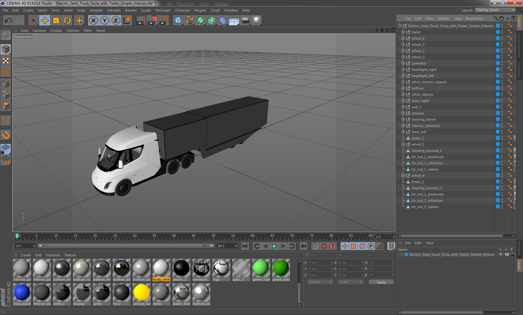 Electric Semi Truck Tesla with Trailer Simple Interior 3D model