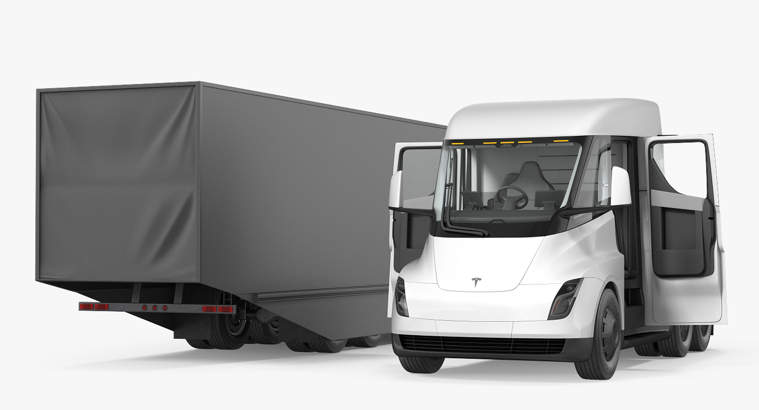 Electric Semi Truck Tesla with Trailer Simple Interior 3D model