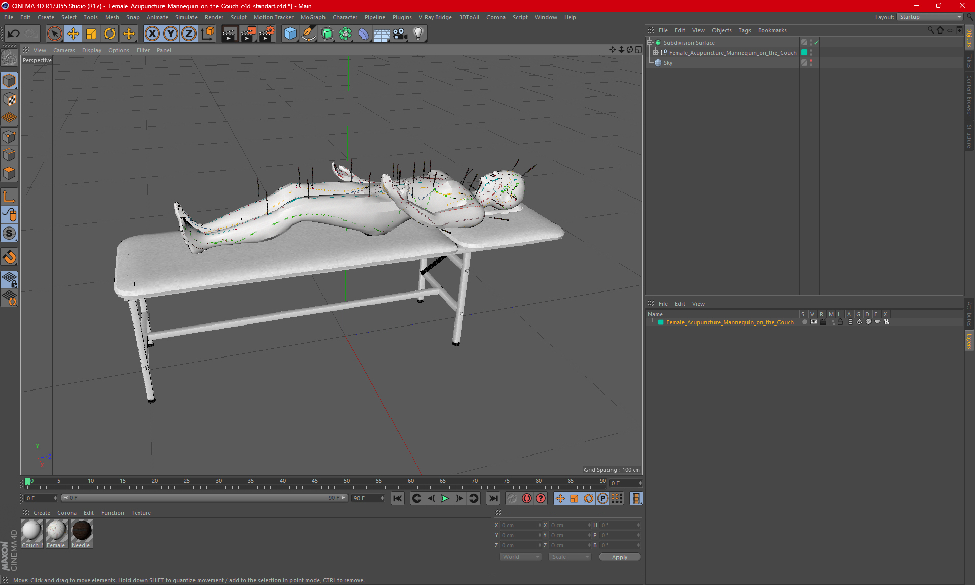 3D Female Acupuncture Mannequin on the Couch