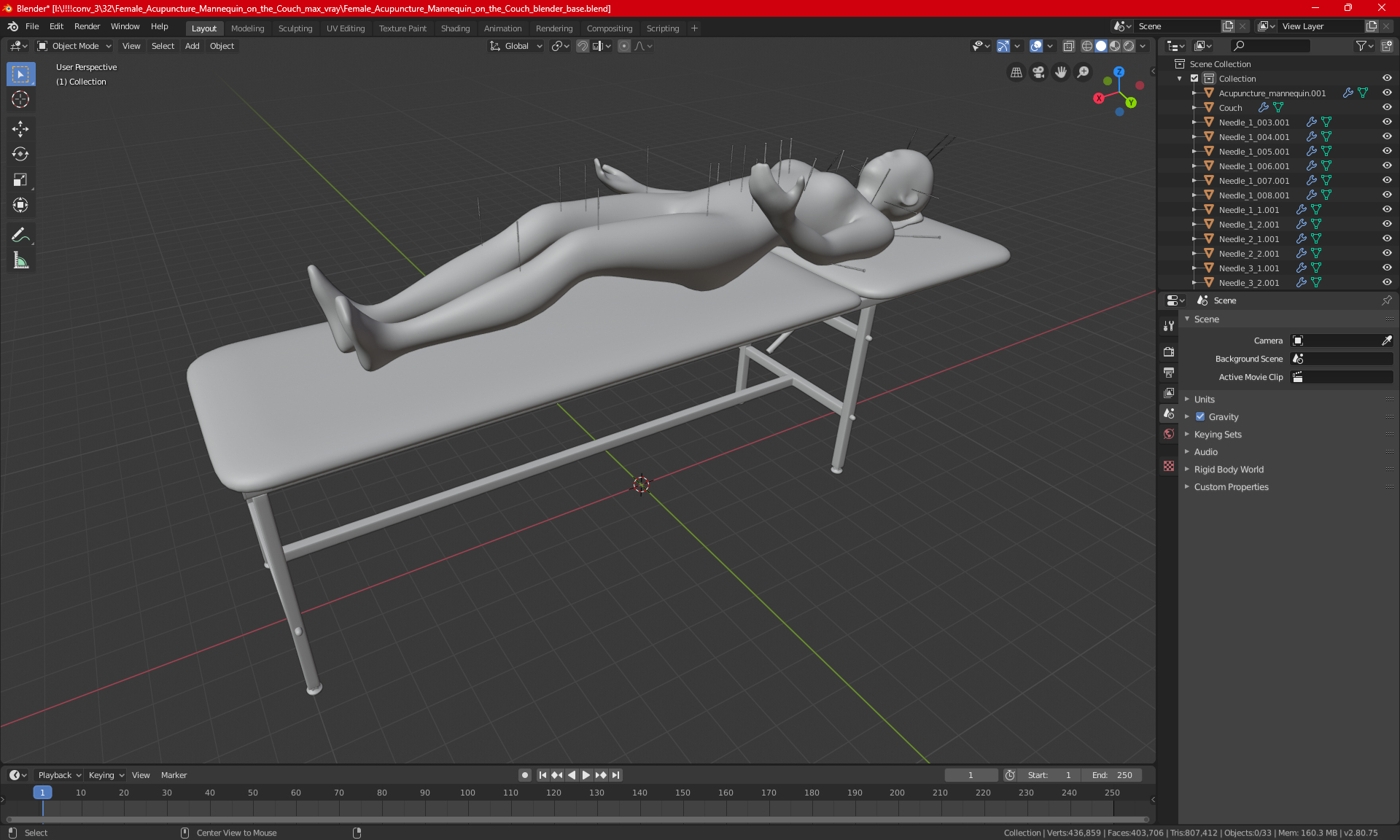 3D Female Acupuncture Mannequin on the Couch