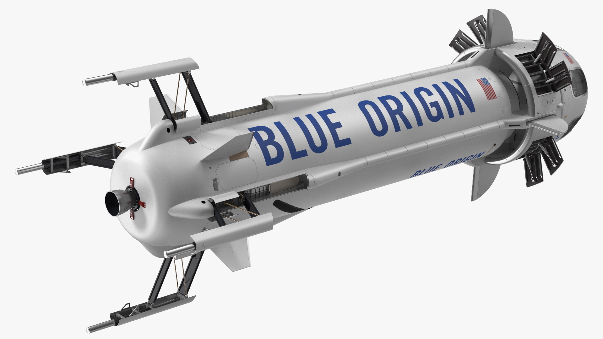 3D Blue Origin New Shepard Rocket Booster with Crew Capsule Rigged model