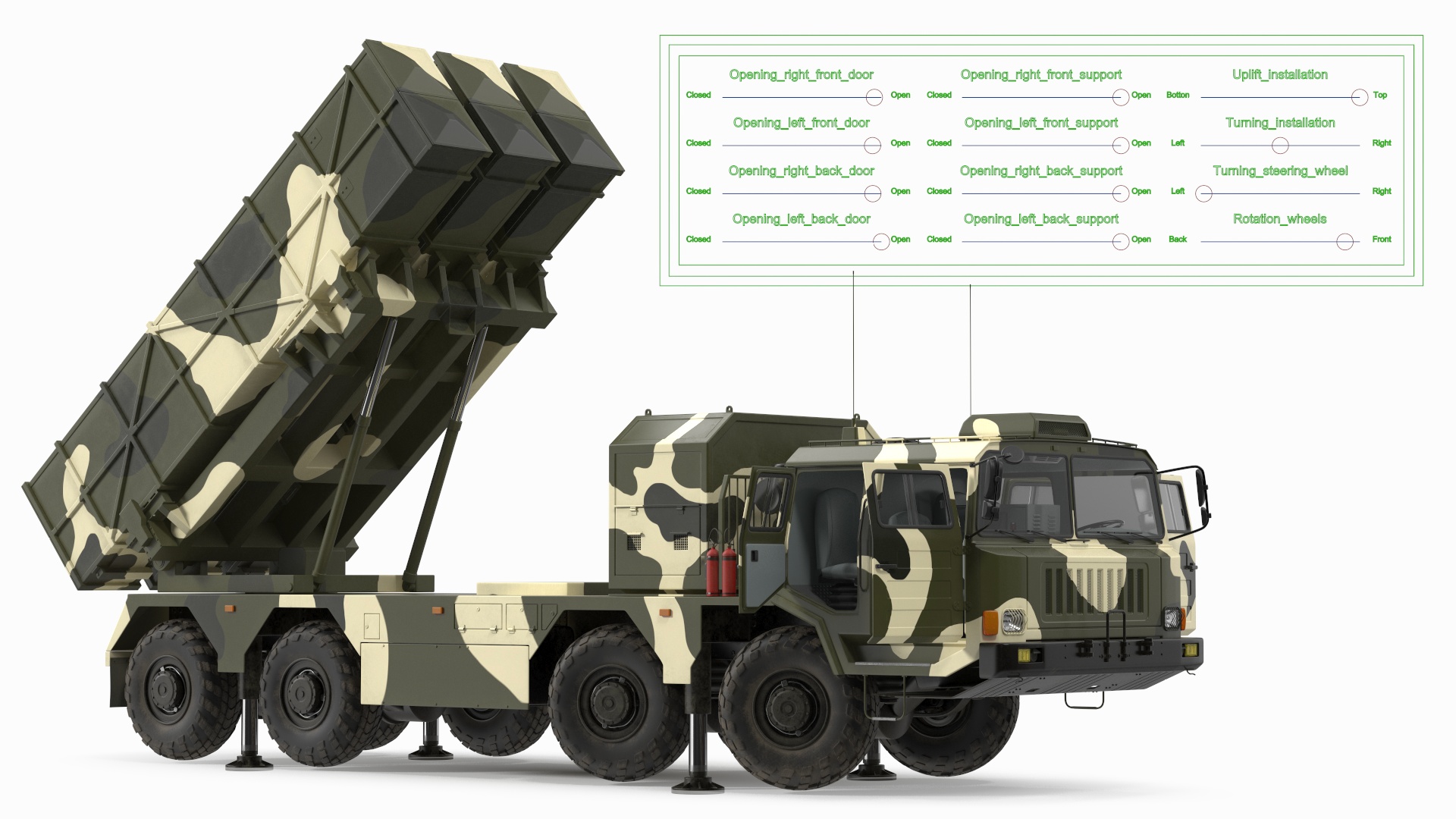 3D Chinese MLRS WS-2D Green Camouflage Rigged for Maya