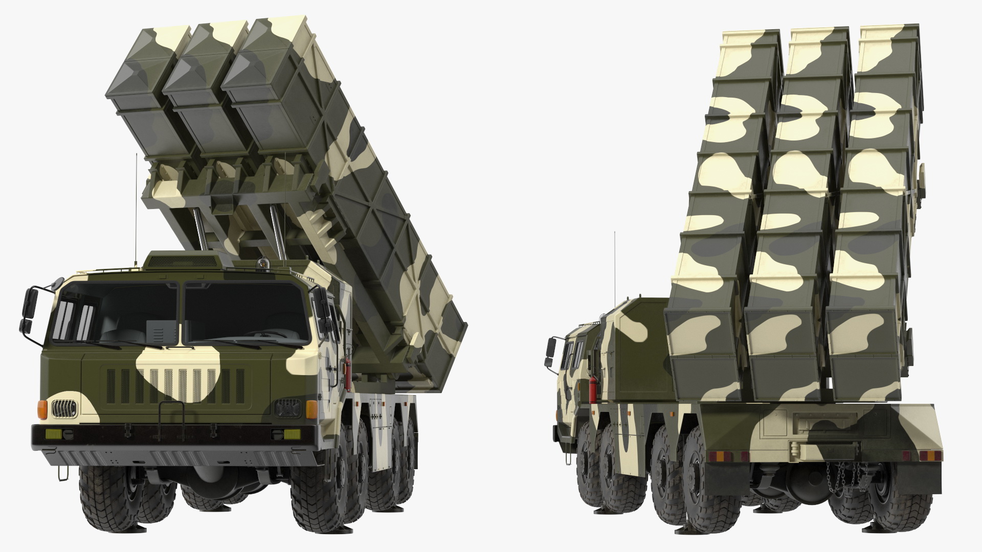 3D Chinese MLRS WS-2D Green Camouflage Rigged for Maya