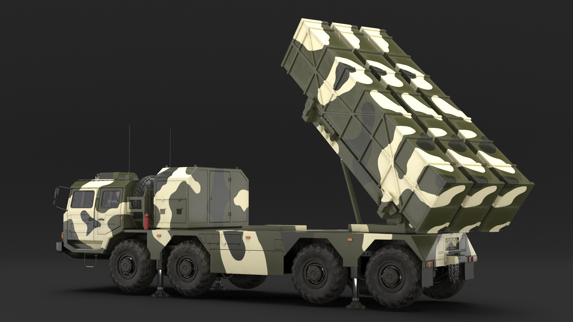 3D Chinese MLRS WS-2D Green Camouflage Rigged for Maya