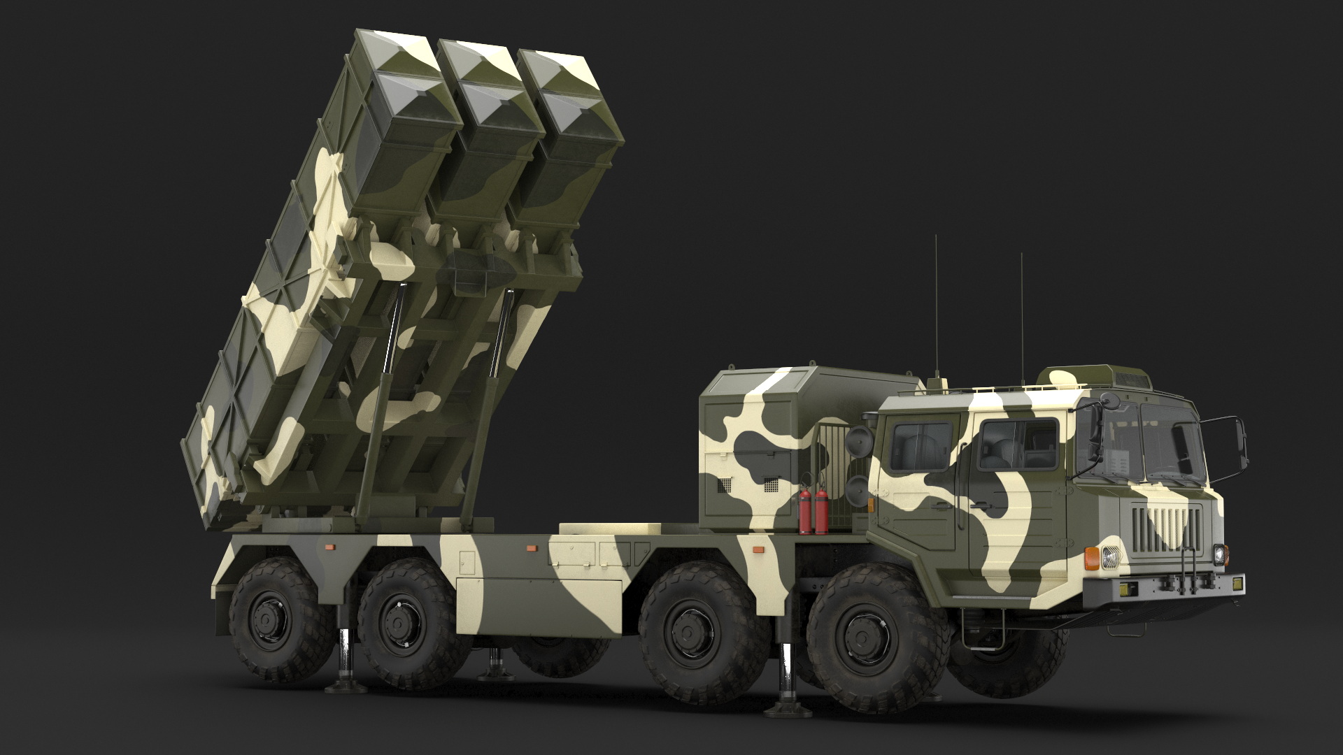 3D Chinese MLRS WS-2D Green Camouflage Rigged for Maya