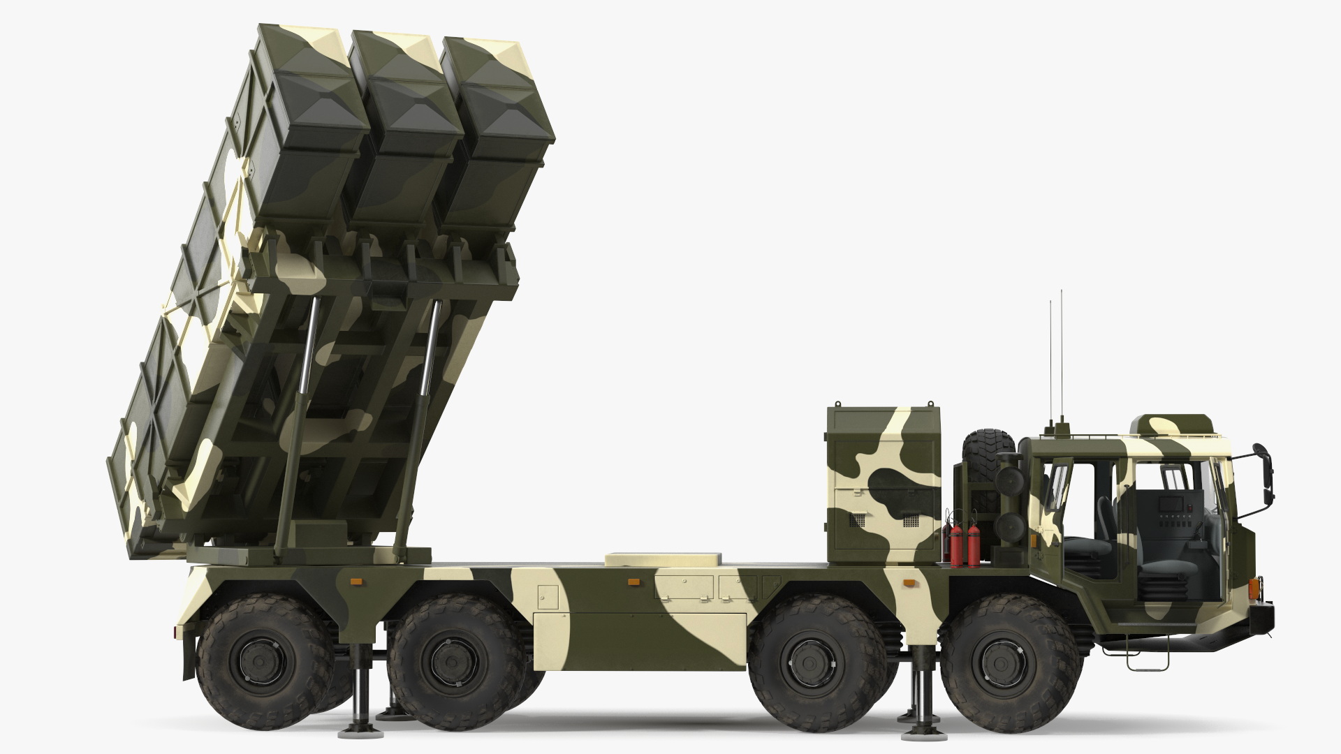 3D Chinese MLRS WS-2D Green Camouflage Rigged for Maya