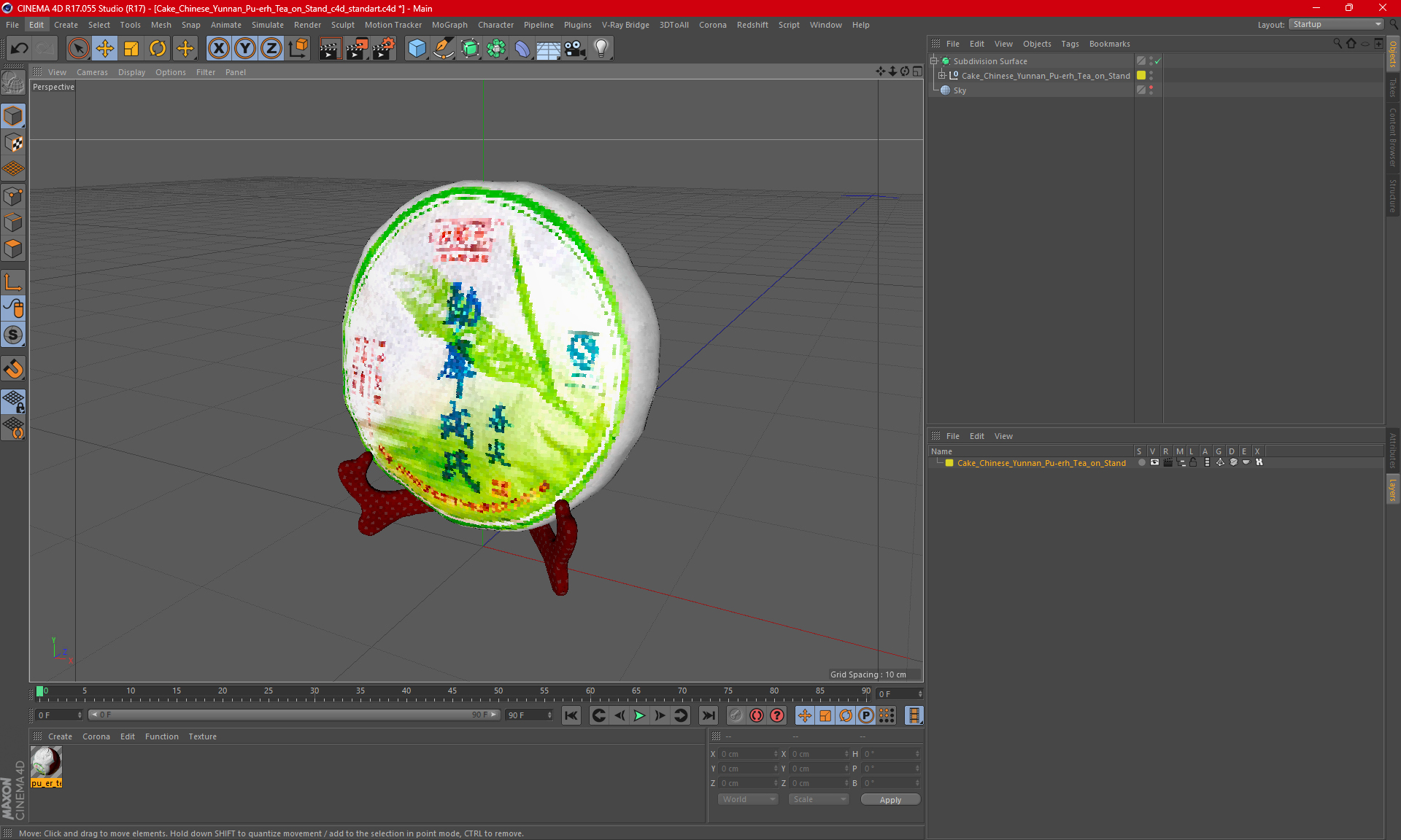 Cake Chinese Yunnan Pu-erh Tea on Stand 3D model