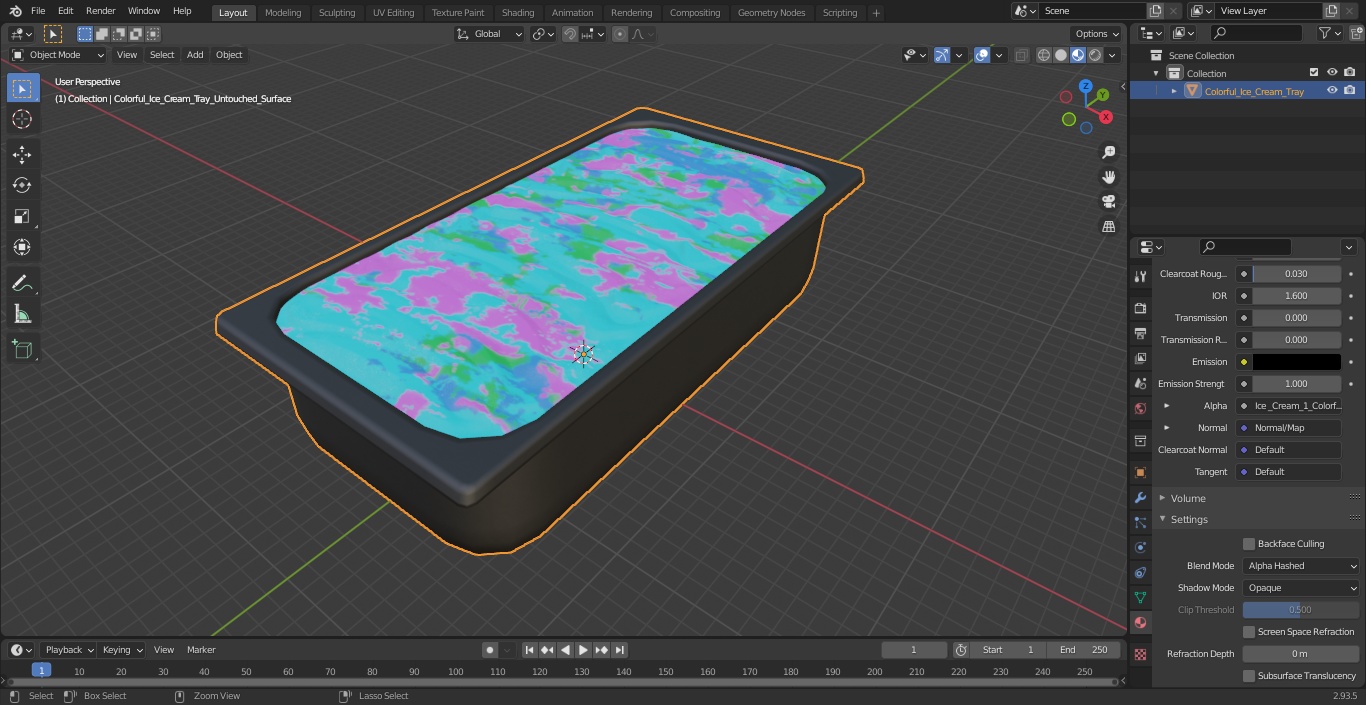 3D Colorful Ice Cream Tray Untouched Surface