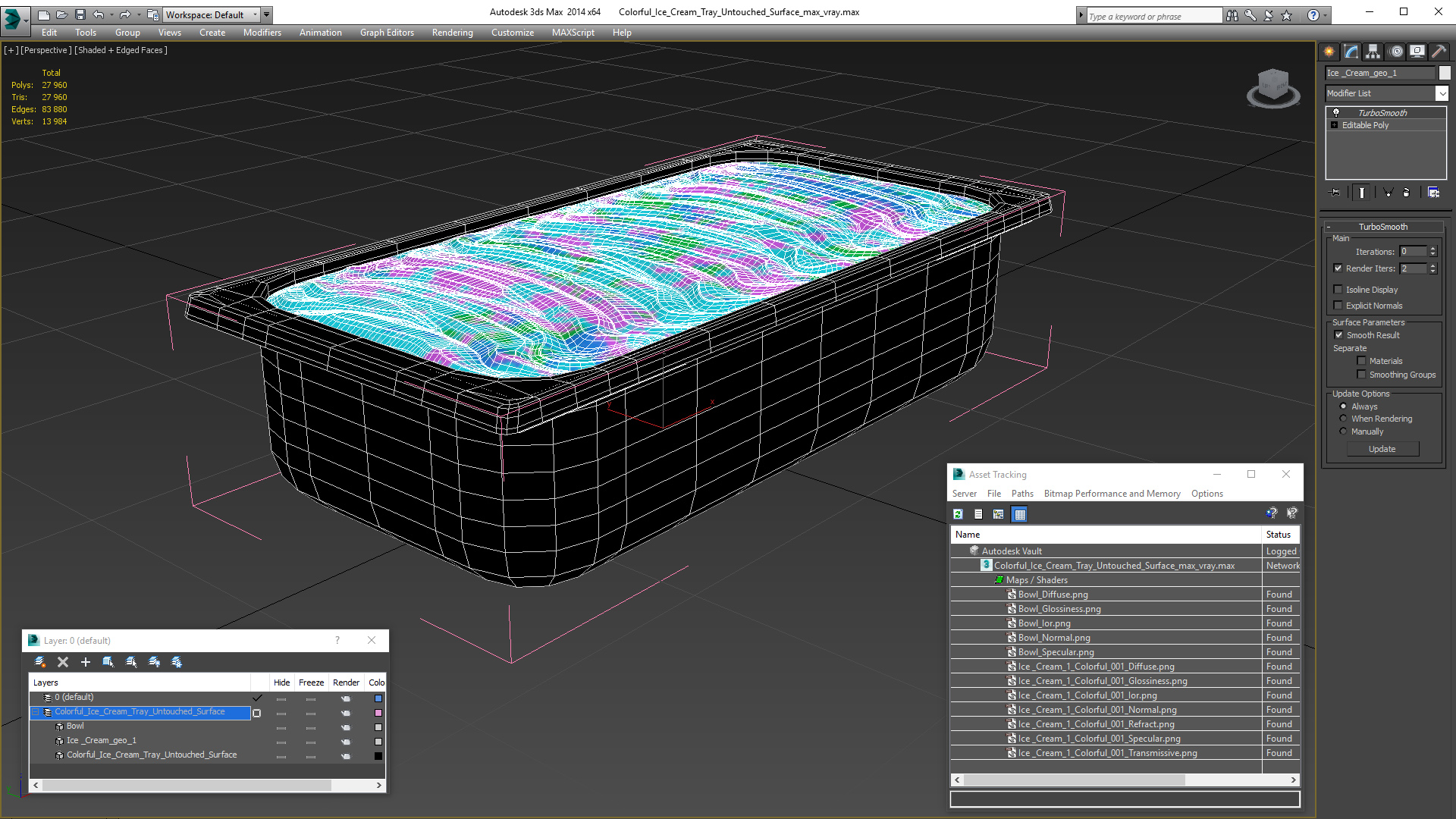 3D Colorful Ice Cream Tray Untouched Surface