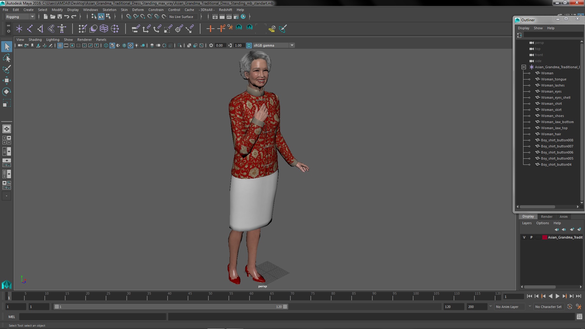 3D model Asian Grandma Traditional Dress Standing