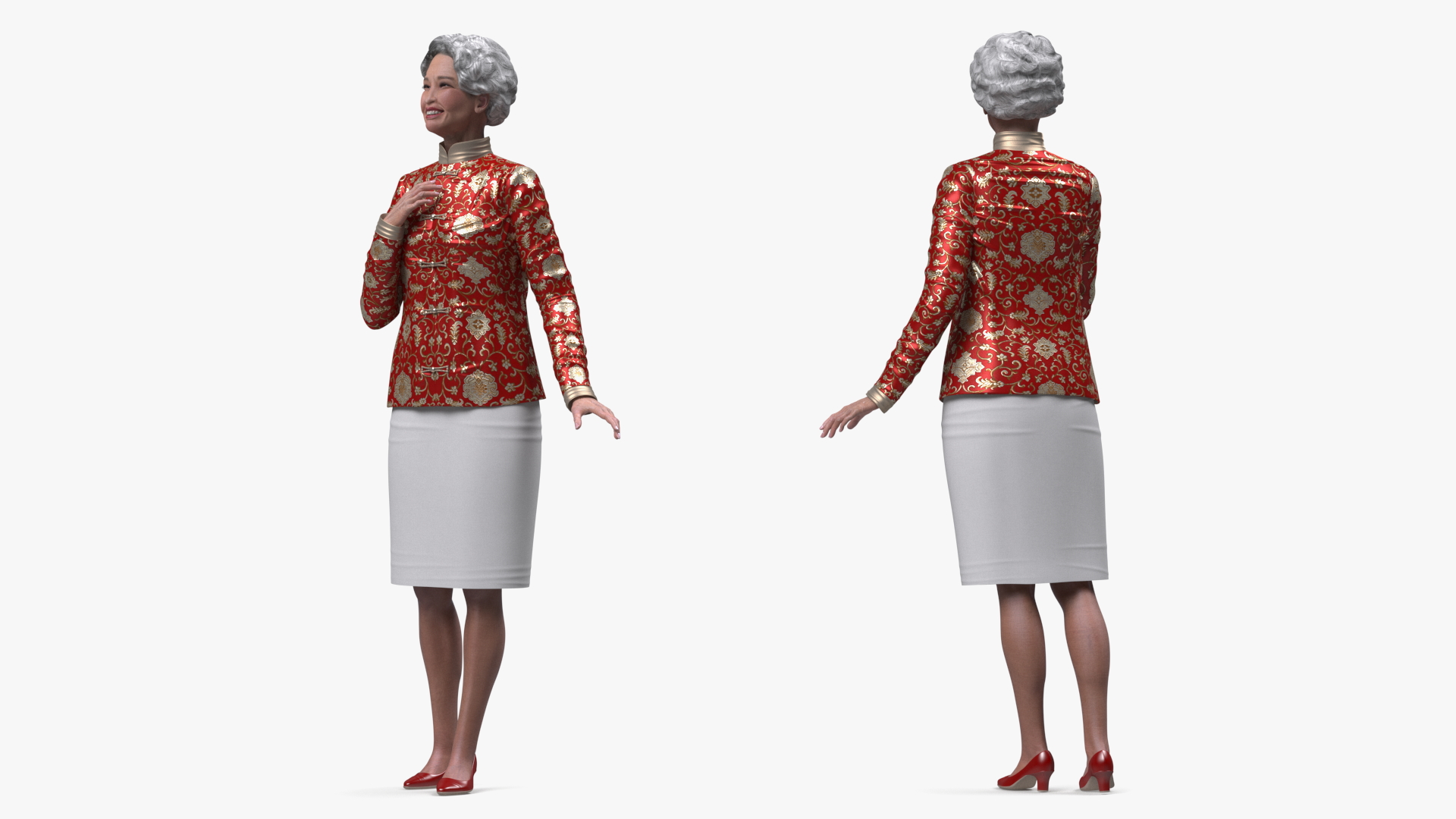 3D model Asian Grandma Traditional Dress Standing