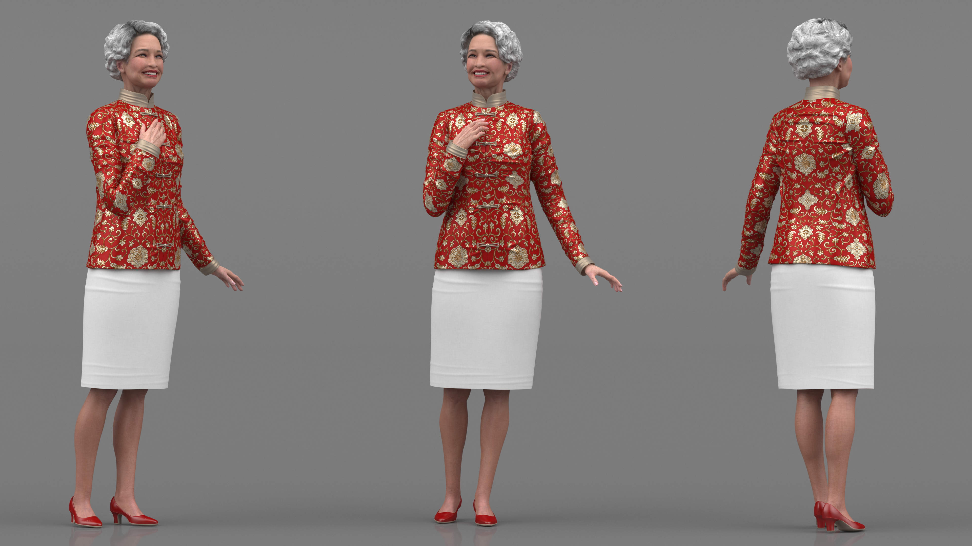 3D model Asian Grandma Traditional Dress Standing