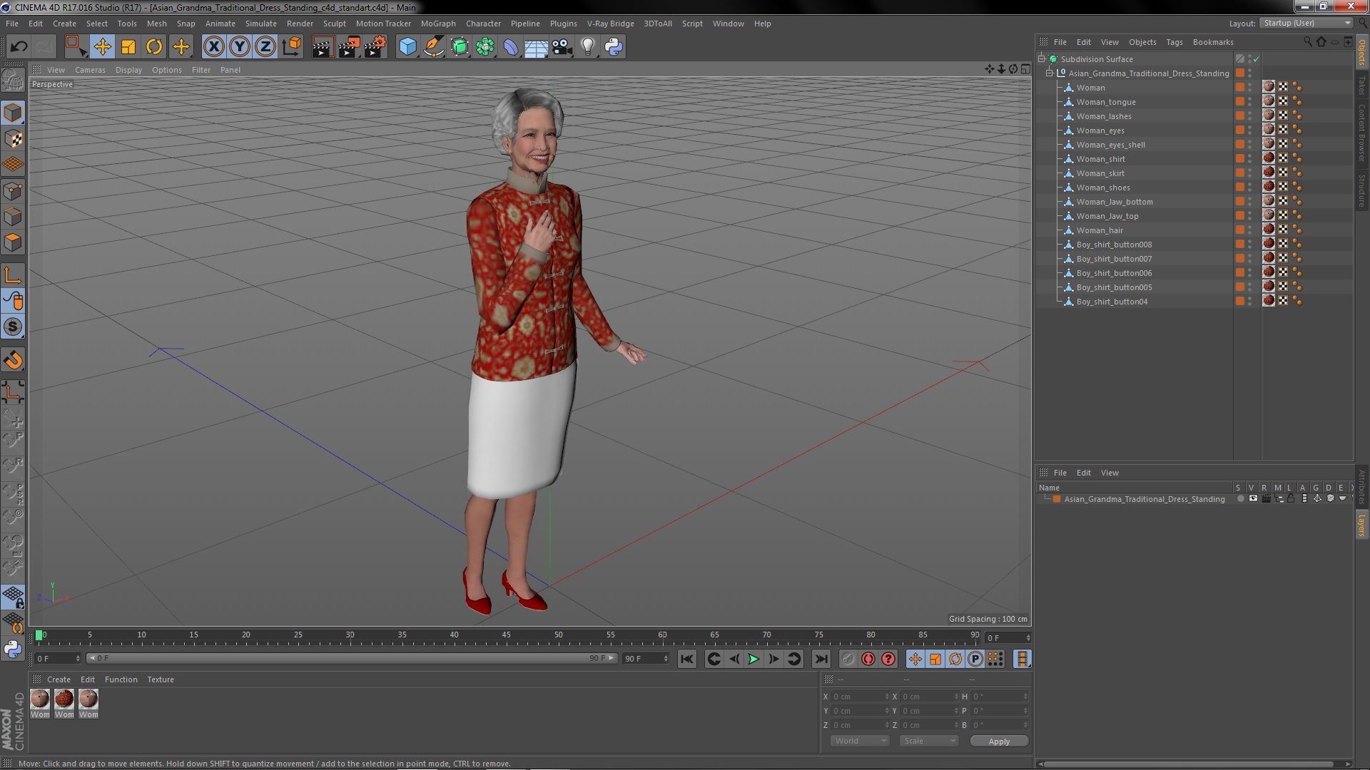 3D model Asian Grandma Traditional Dress Standing