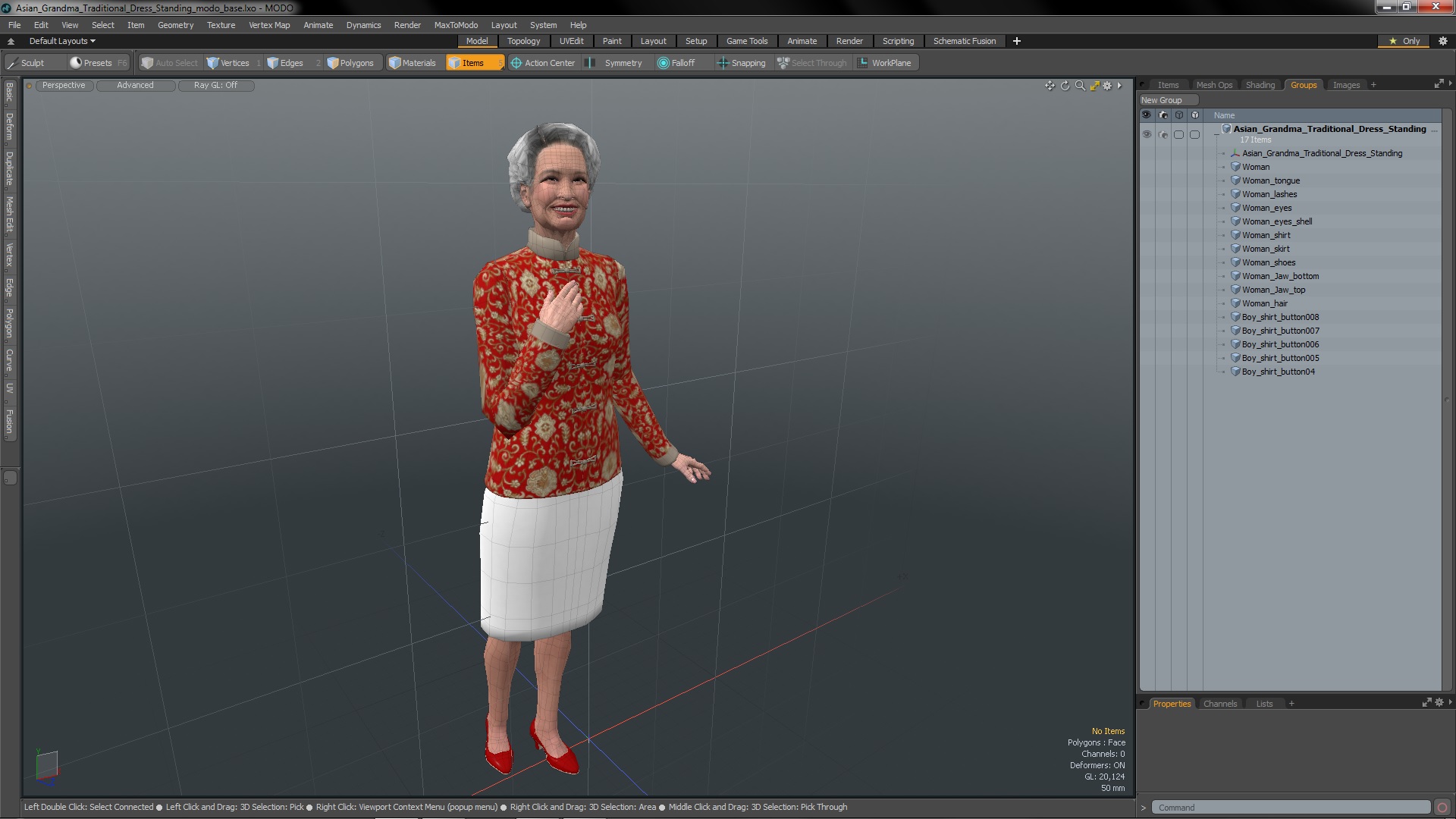 3D model Asian Grandma Traditional Dress Standing