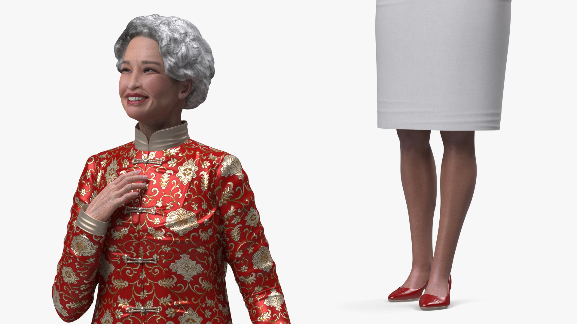 3D model Asian Grandma Traditional Dress Standing