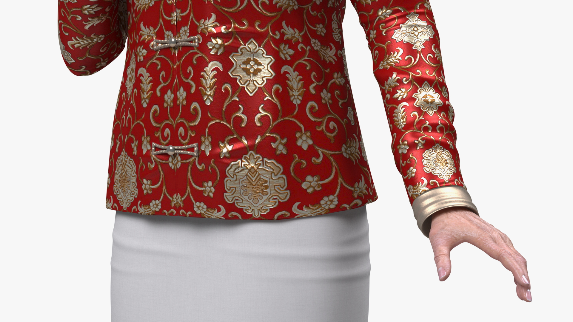 3D model Asian Grandma Traditional Dress Standing