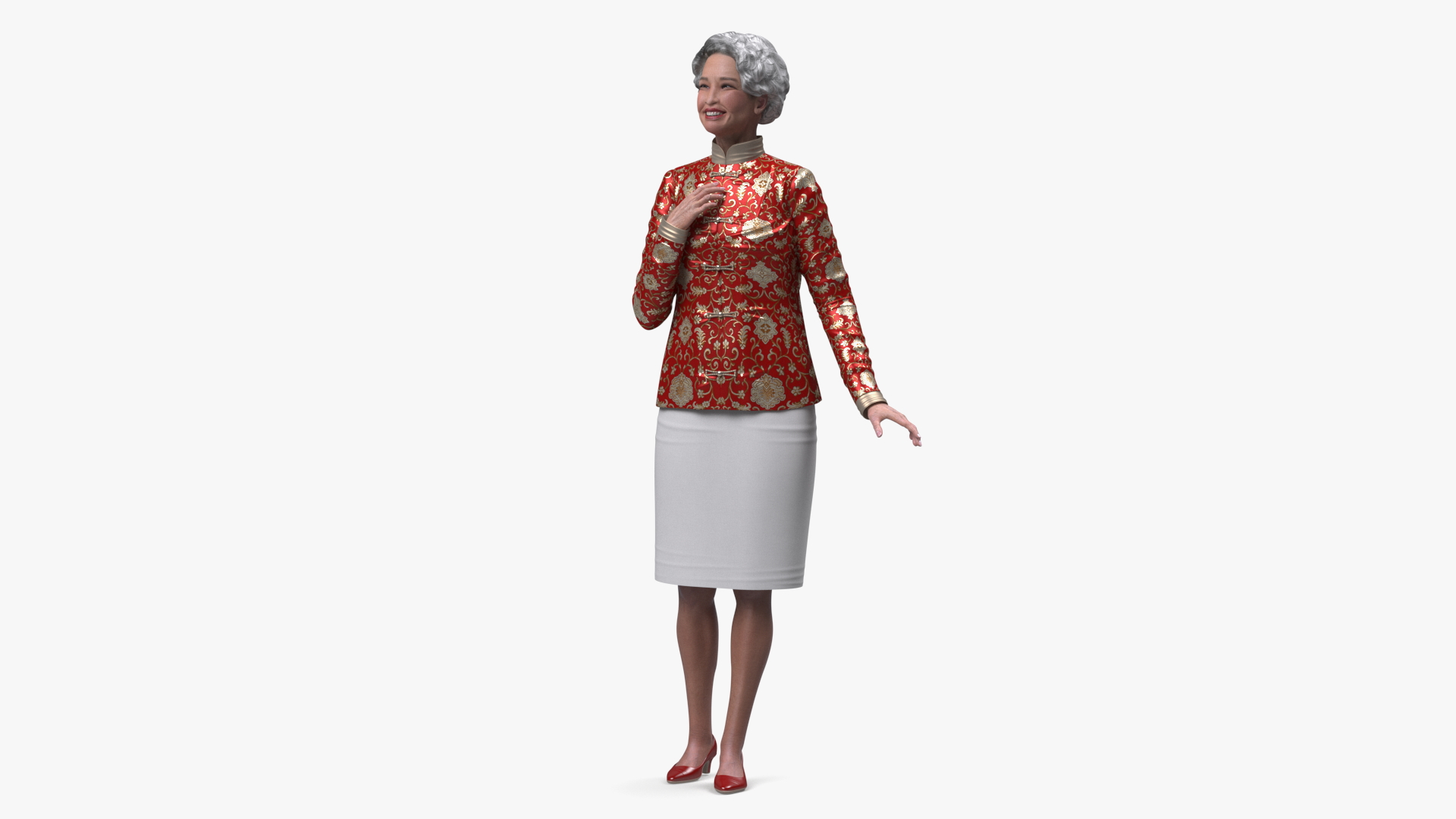 3D model Asian Grandma Traditional Dress Standing