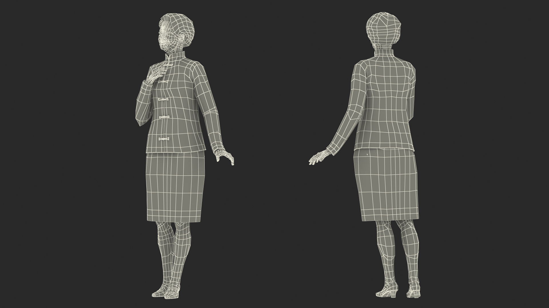 3D model Asian Grandma Traditional Dress Standing