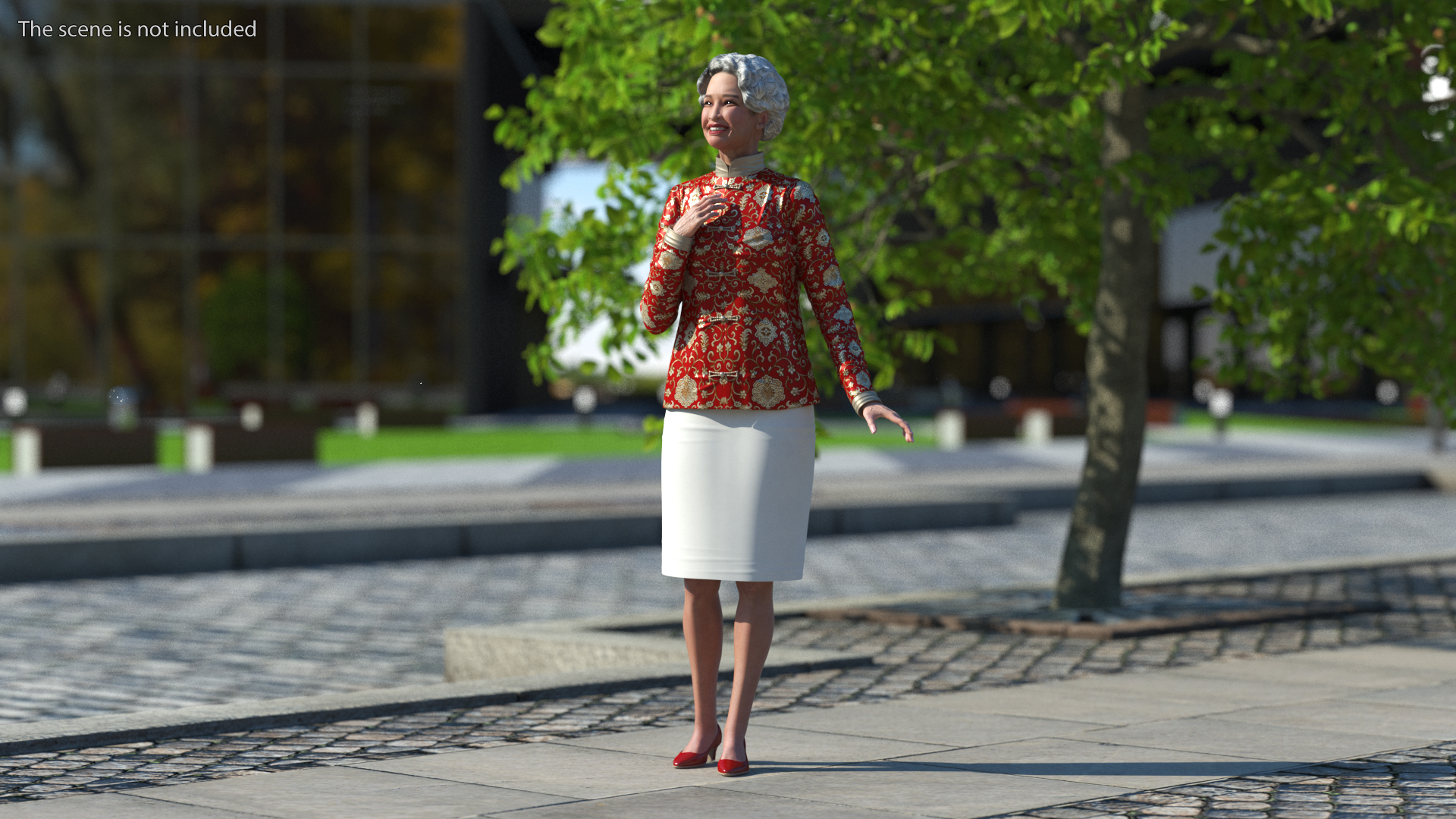 3D model Asian Grandma Traditional Dress Standing