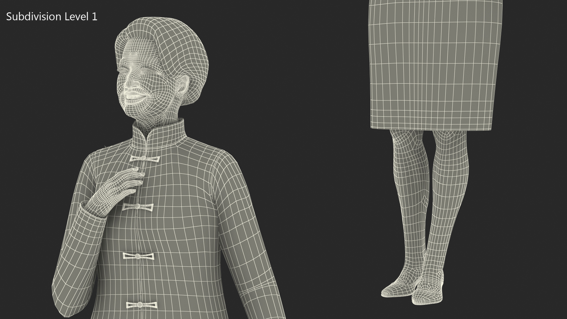 3D model Asian Grandma Traditional Dress Standing