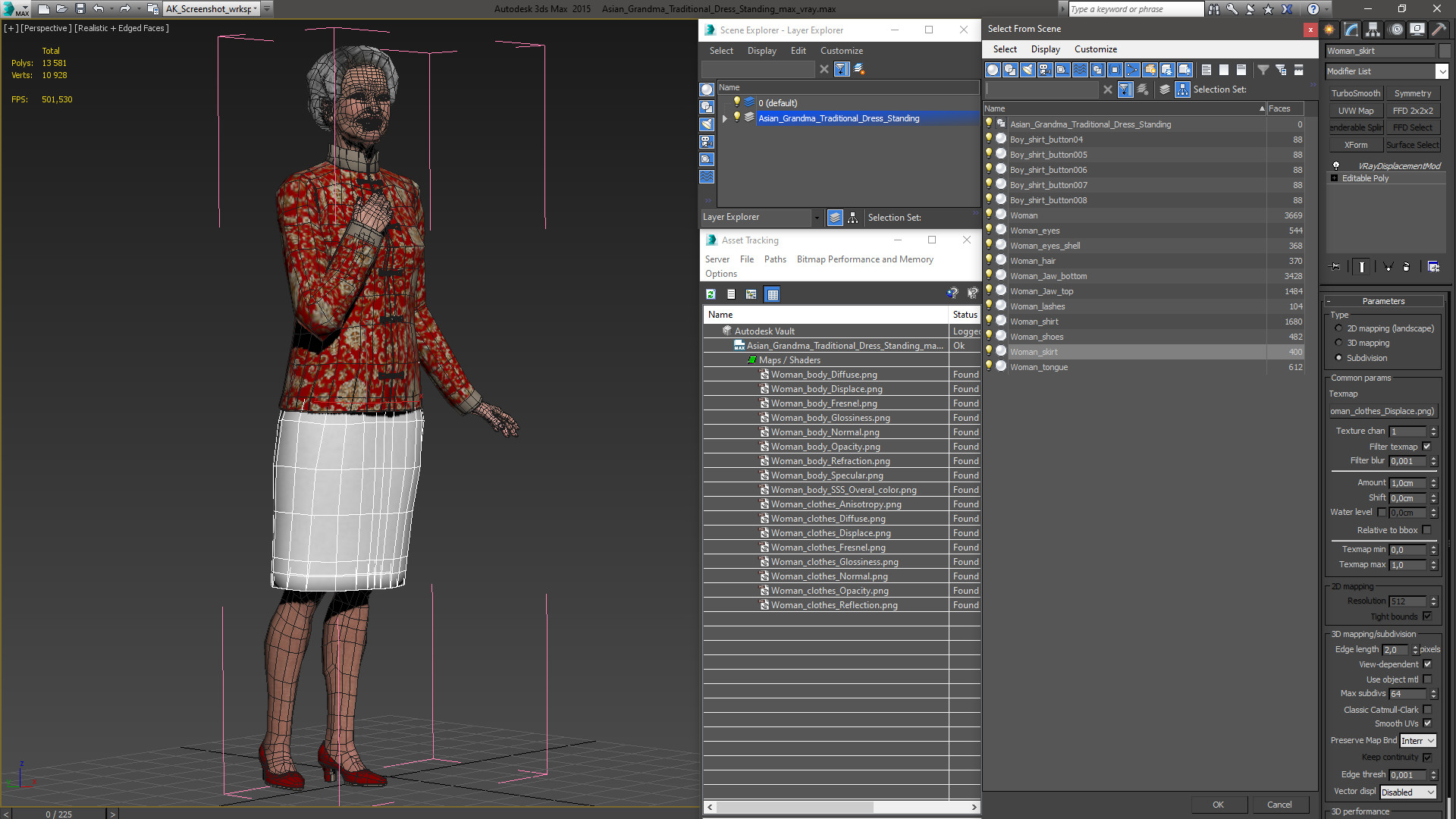 3D model Asian Grandma Traditional Dress Standing
