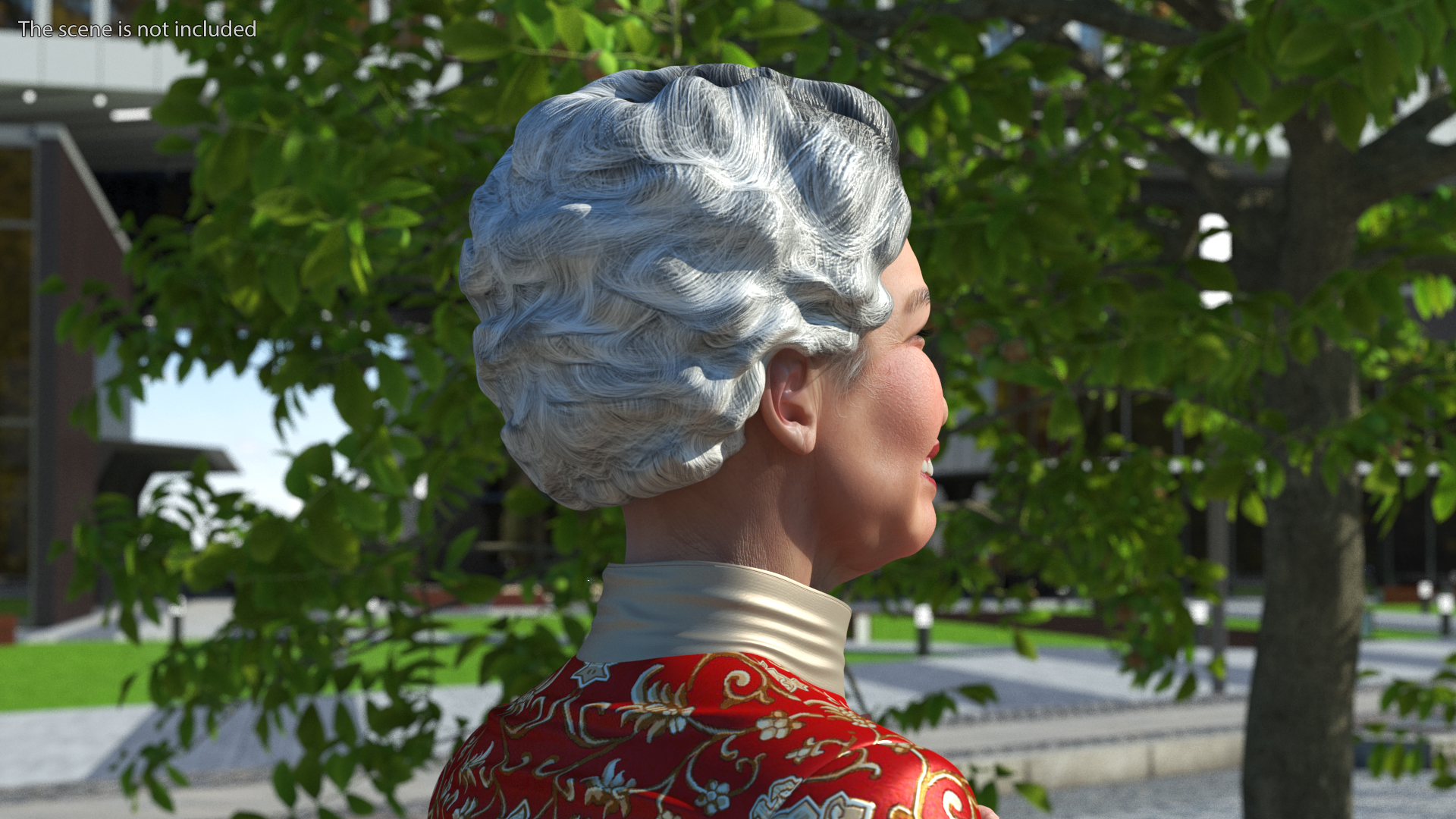 3D model Asian Grandma Traditional Dress Standing