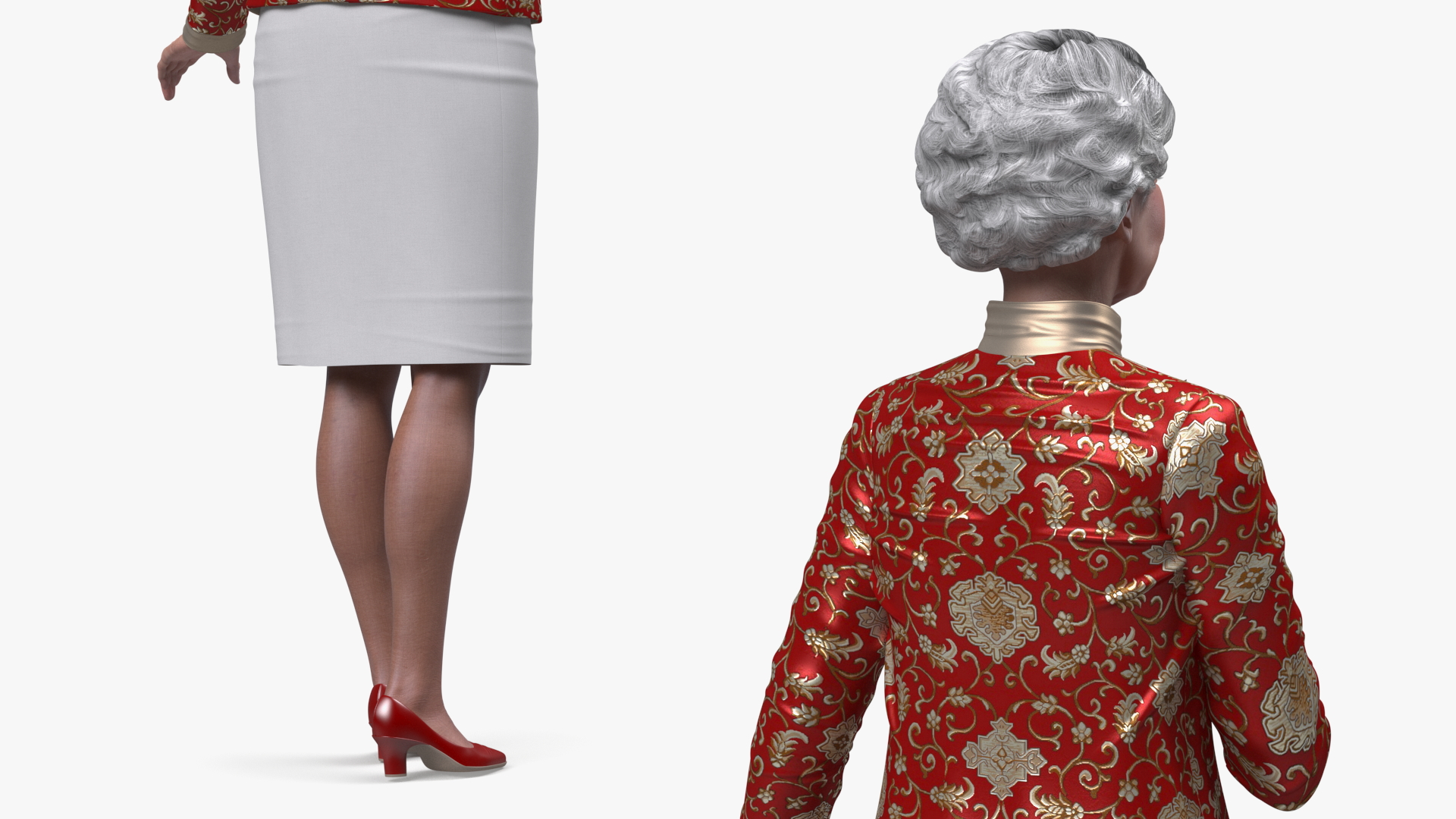 3D model Asian Grandma Traditional Dress Standing