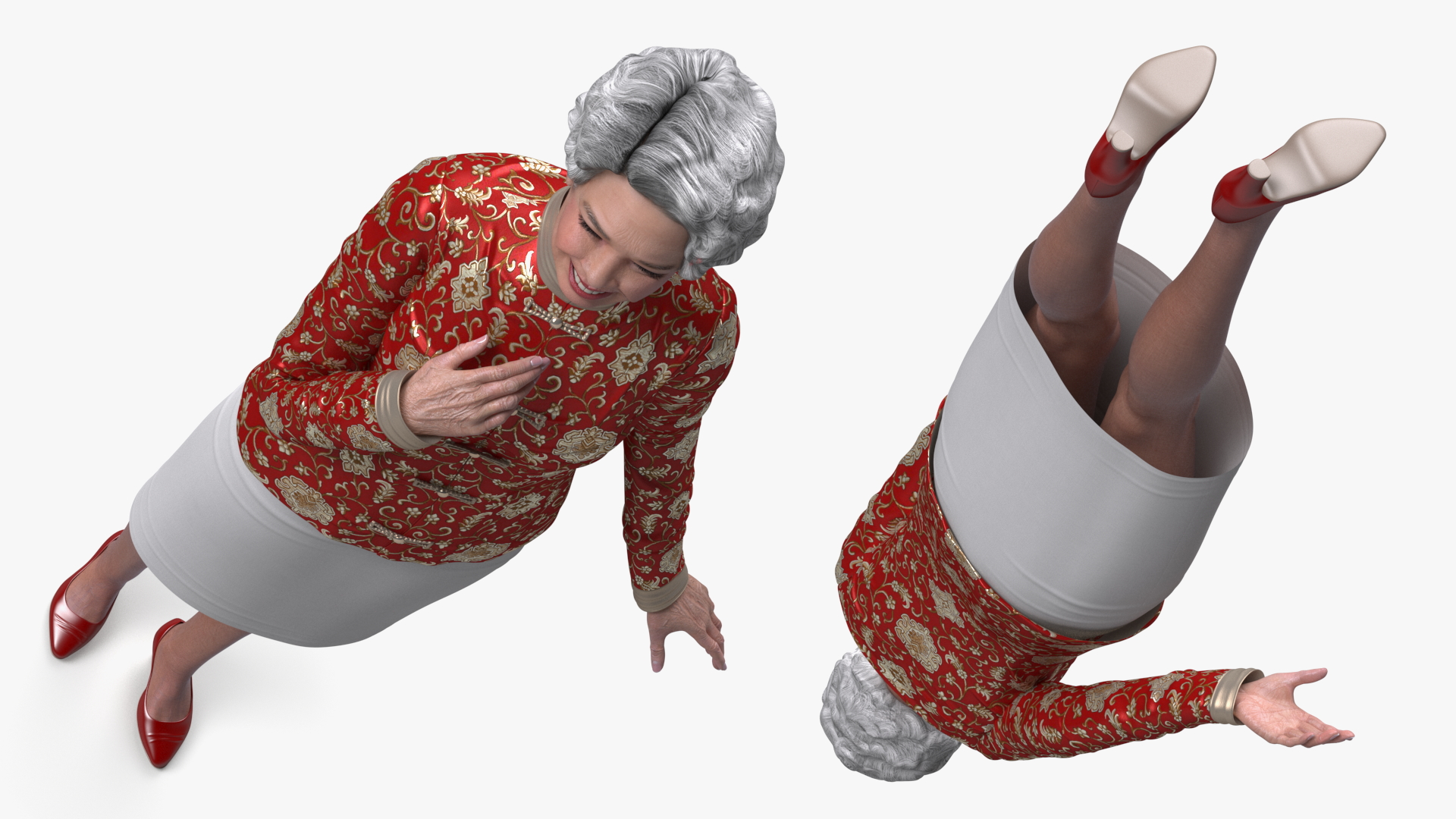 3D model Asian Grandma Traditional Dress Standing