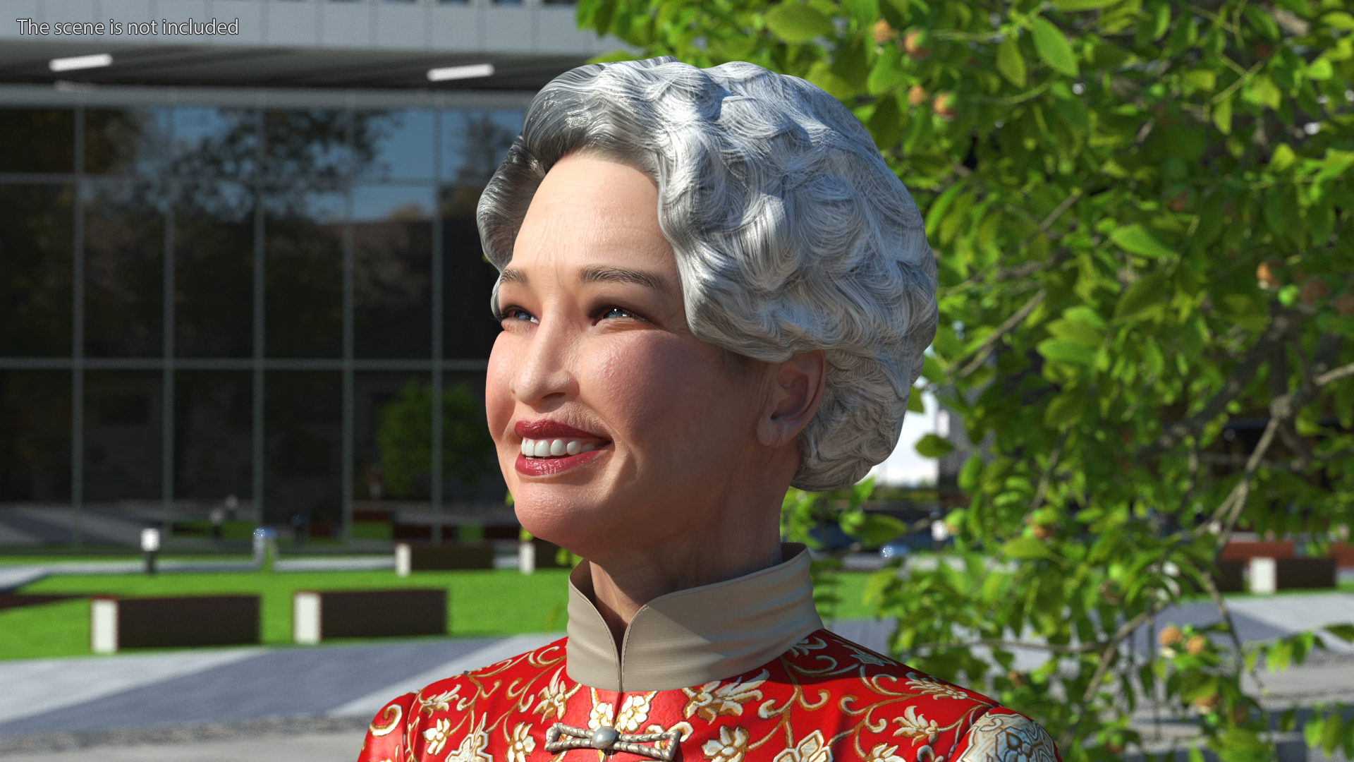 3D model Asian Grandma Traditional Dress Standing