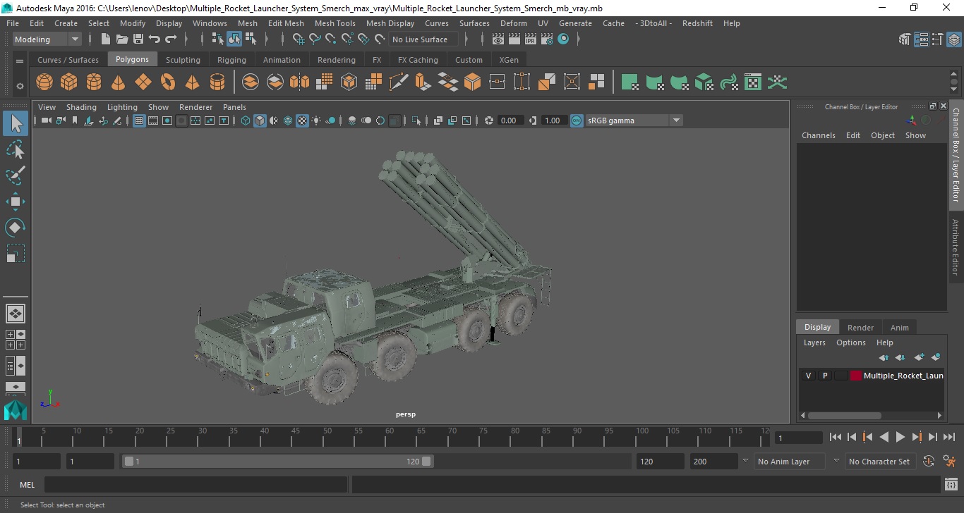 3D Multiple Rocket Launcher System Smerch model