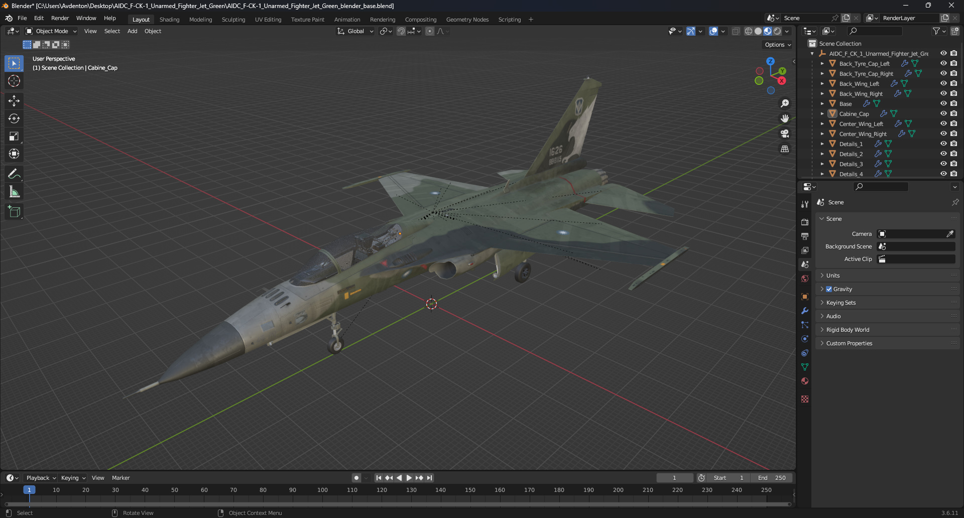 AIDC F-CK-1 Unarmed Fighter Jet Green 3D