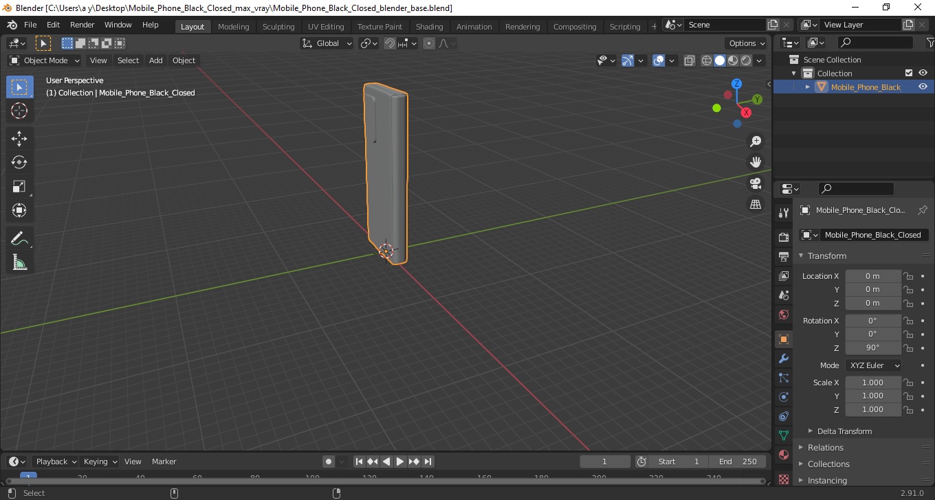 3D model Mobile Phone Black Closed