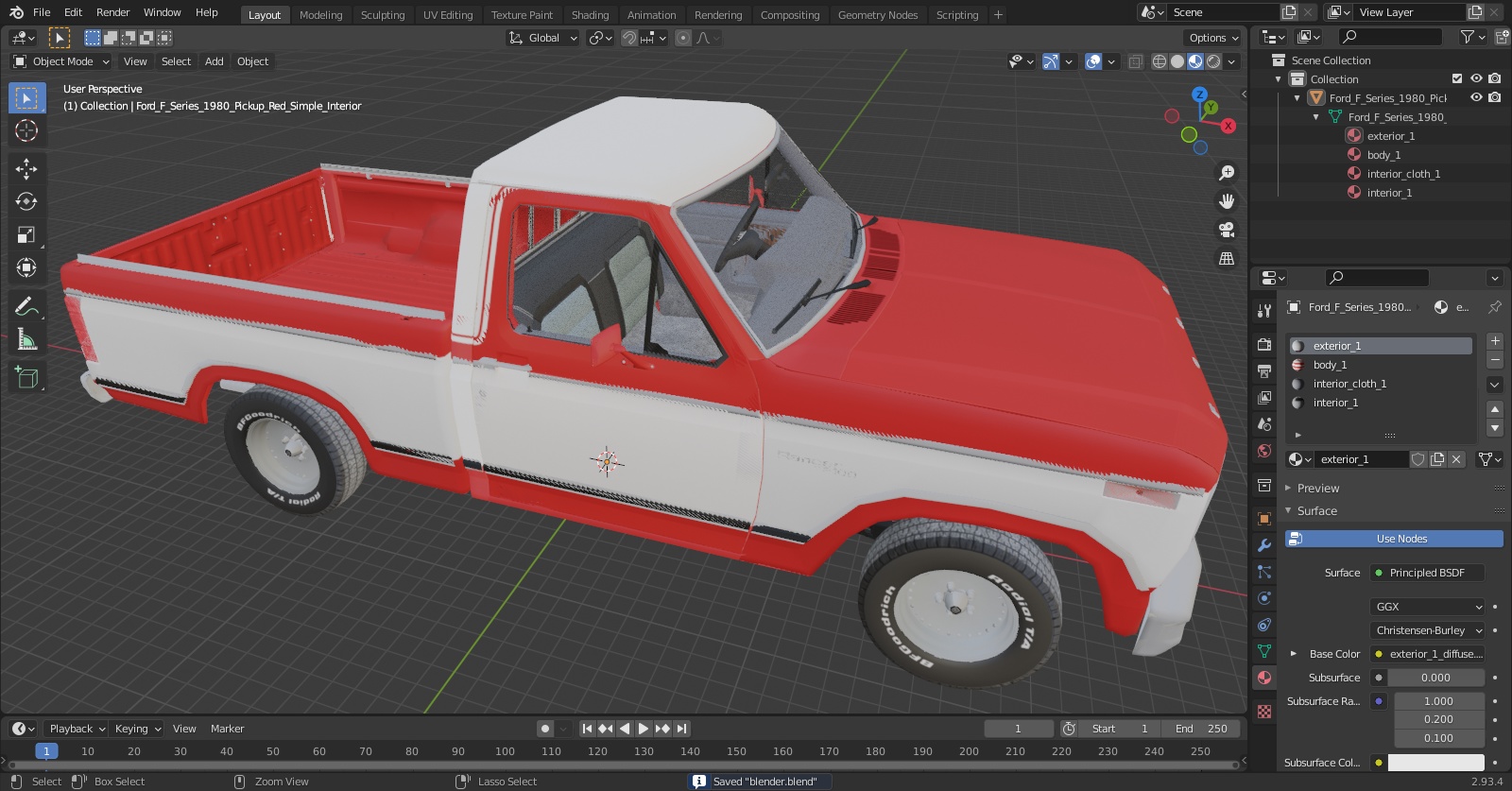 3D model Ford F Series 1980 Pickup Red Simple Interior