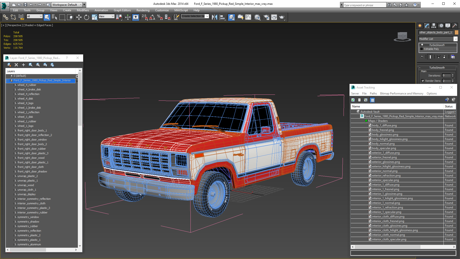 3D model Ford F Series 1980 Pickup Red Simple Interior