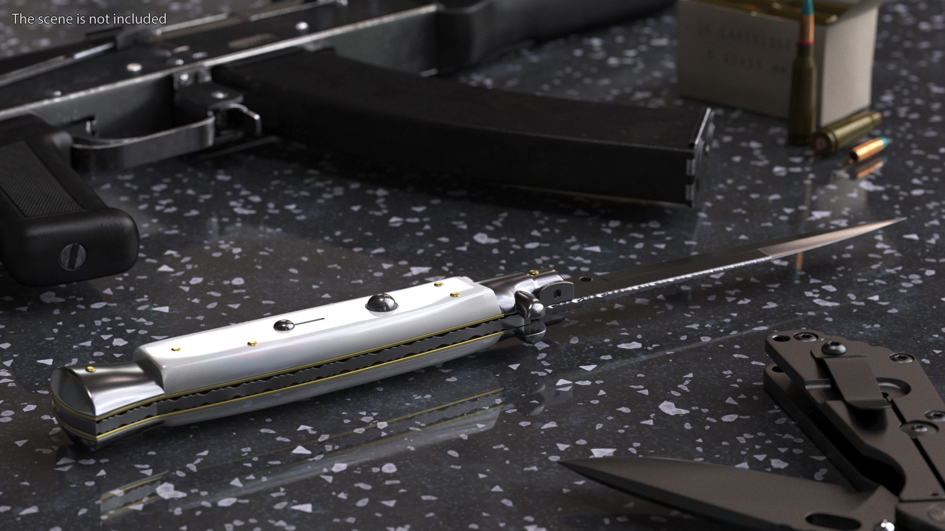 3D model Push Button Switchblade Stiletto Pearl Handle