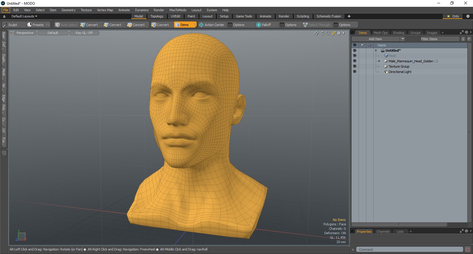 3D Male Mannequin Head Golden