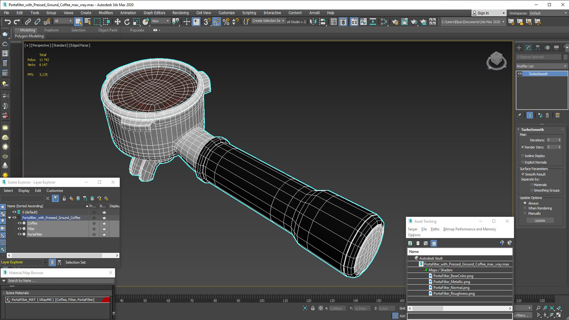 3D Portafilter with Pressed Ground Coffee model