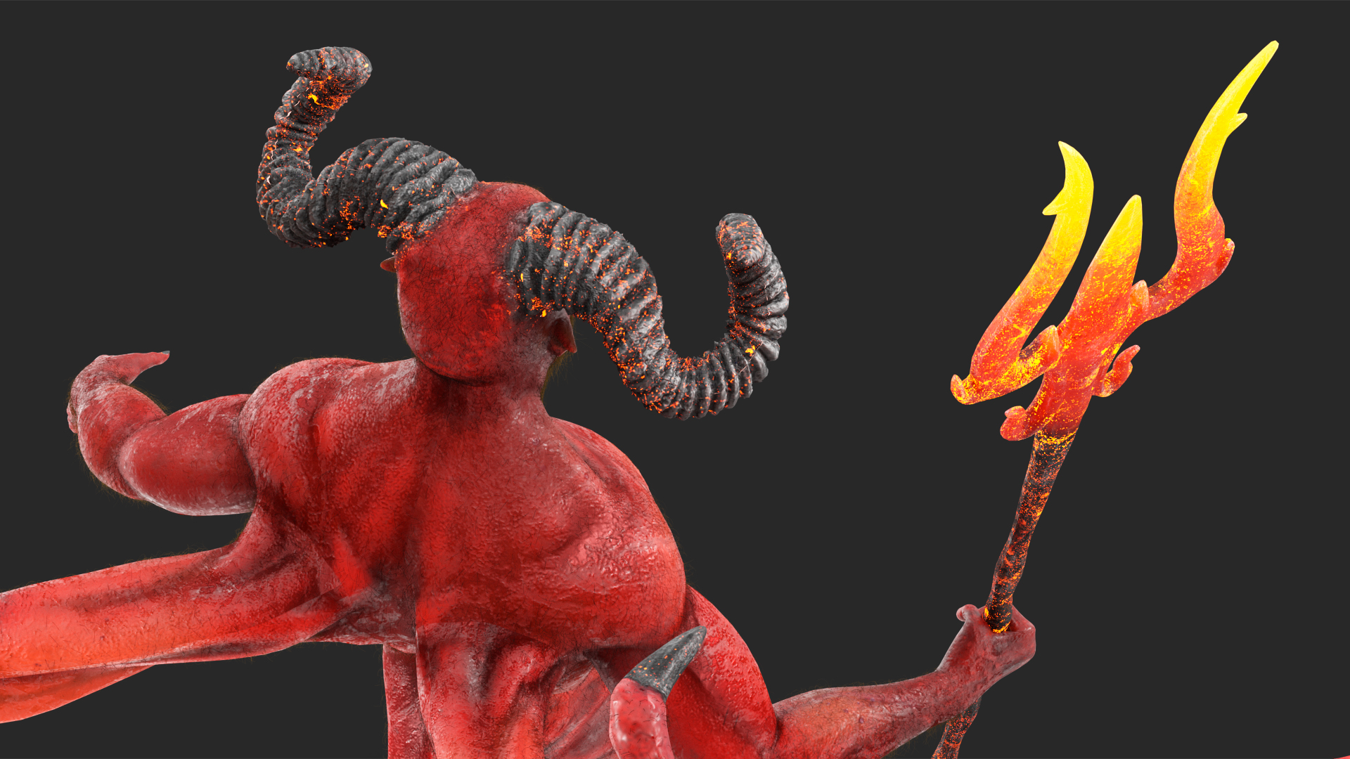3D model Devil Character with Trident Neutral Pose Fur