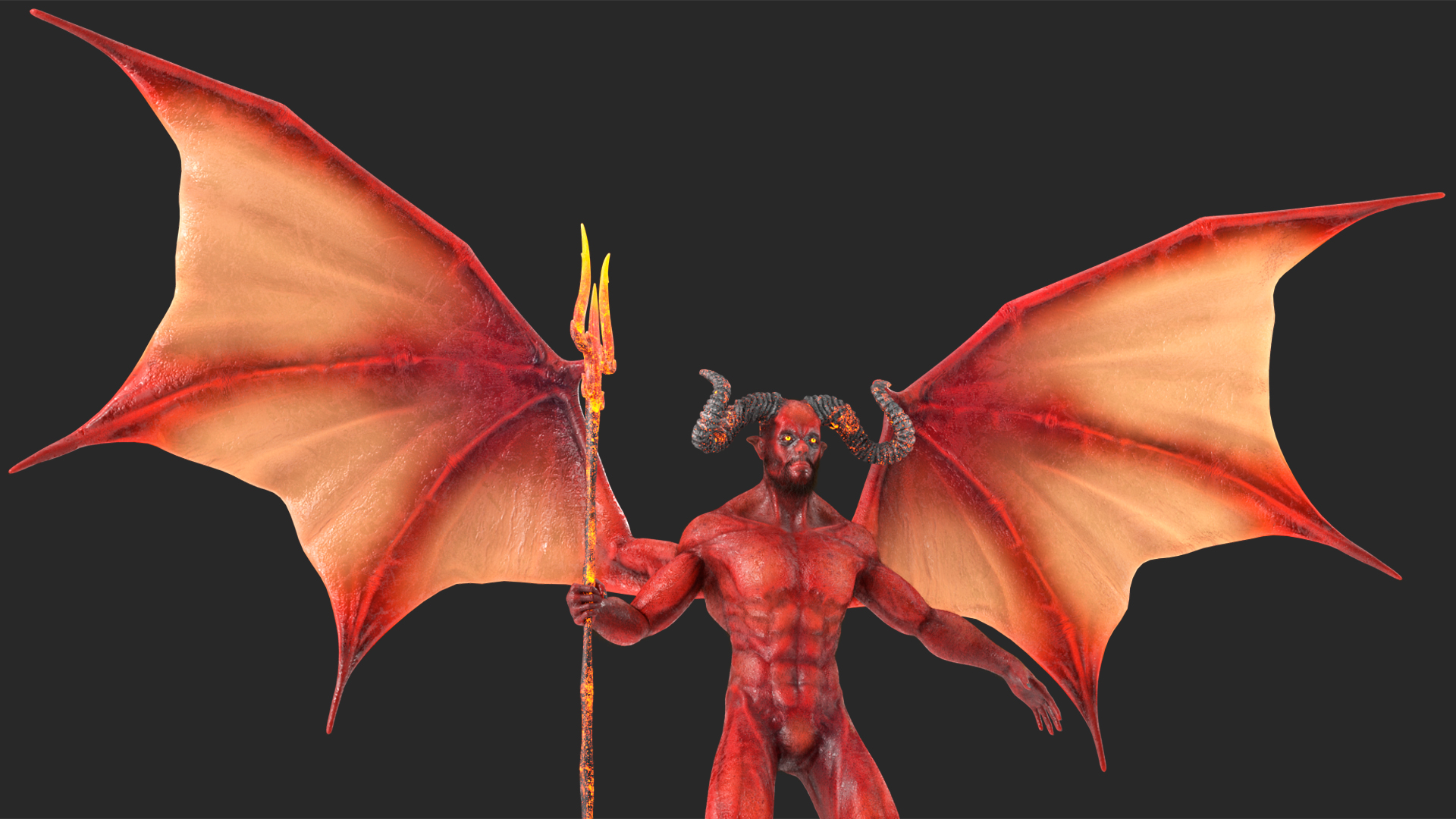 3D model Devil Character with Trident Neutral Pose Fur