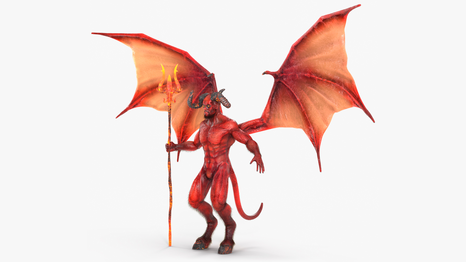 3D model Devil Character with Trident Neutral Pose Fur