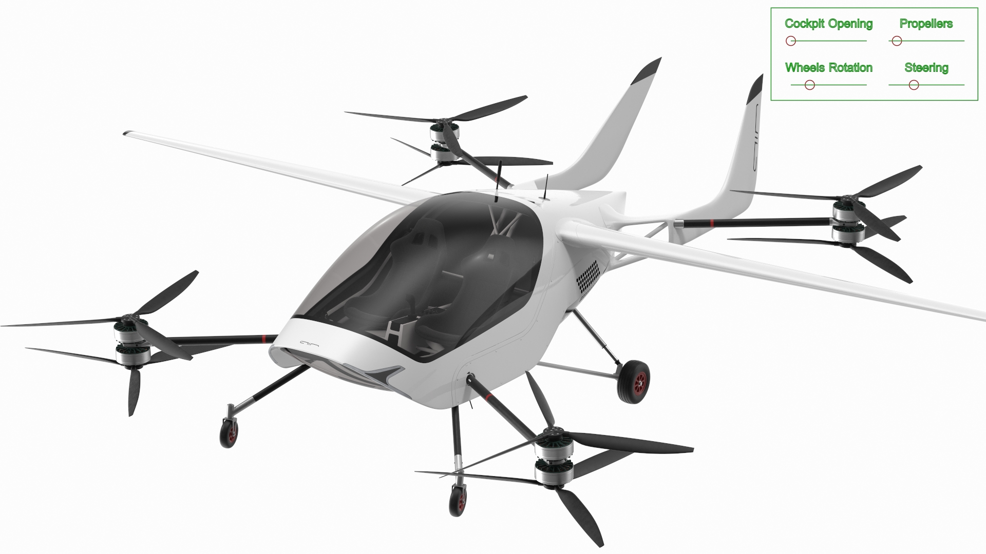 3D eVTOL Air One Two Seater Aeroplane Rigged